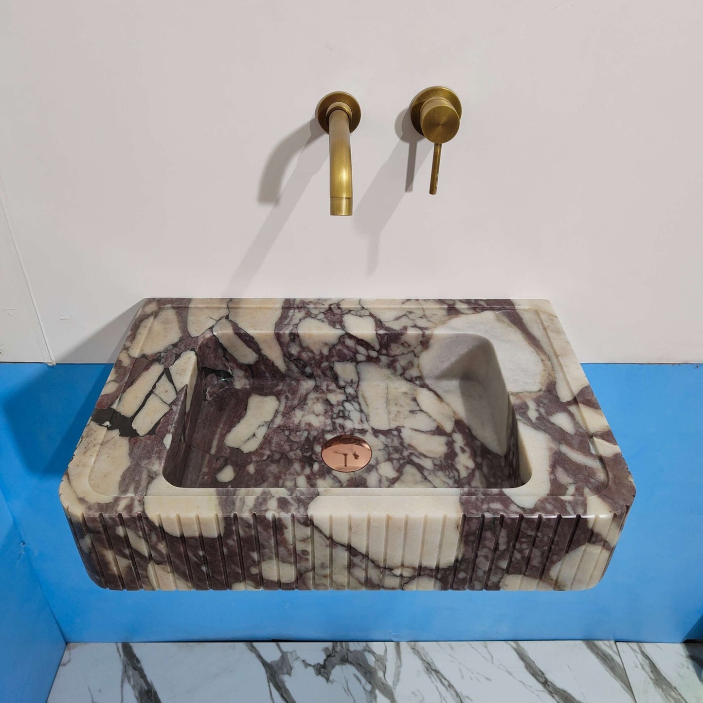 Bathroom sink viola marble, carve stone sink, calacatta marble basin, custom sink, vanity sink powder room sink wall sink console sink bath - Zeus Marble