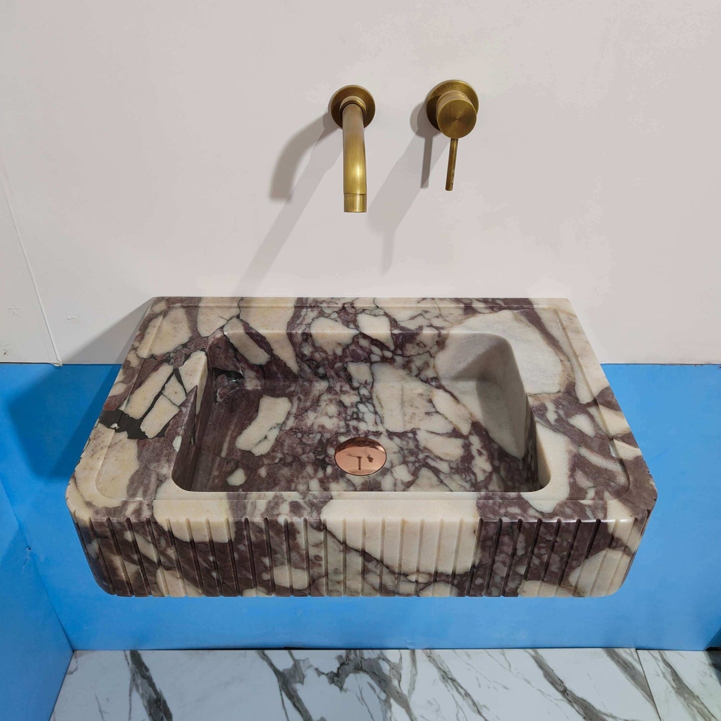 Bathroom sink viola marble, carve stone sink, calacatta marble basin, custom sink, vanity sink powder room sink wall sink console sink bath - Zeus Marble