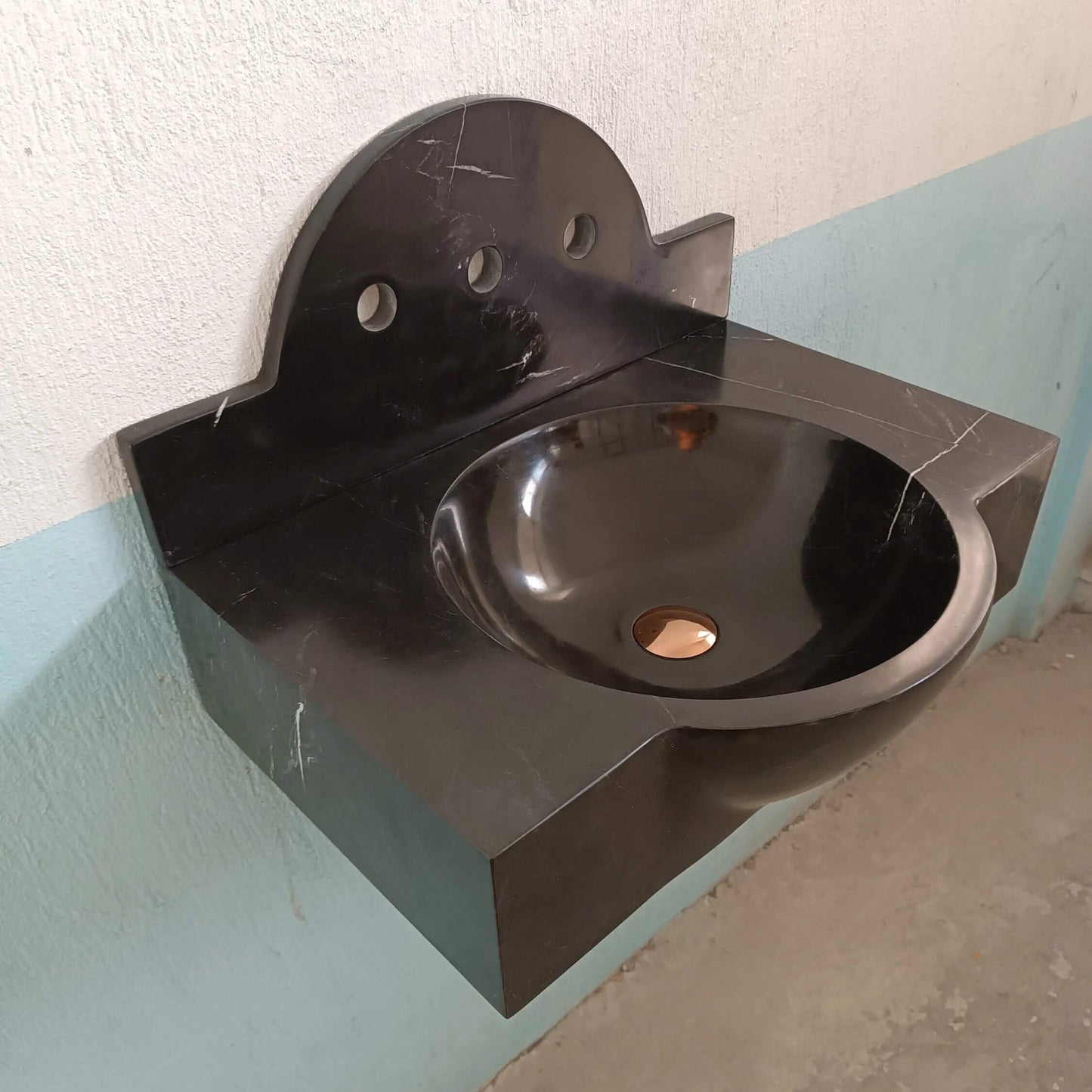 Black Marble sink, Bathroom Sink Backsplash, Custom Marble Basin, Wall Mount Sink, Powder Room Sink, Wall Hung Sink - Zeus Marble