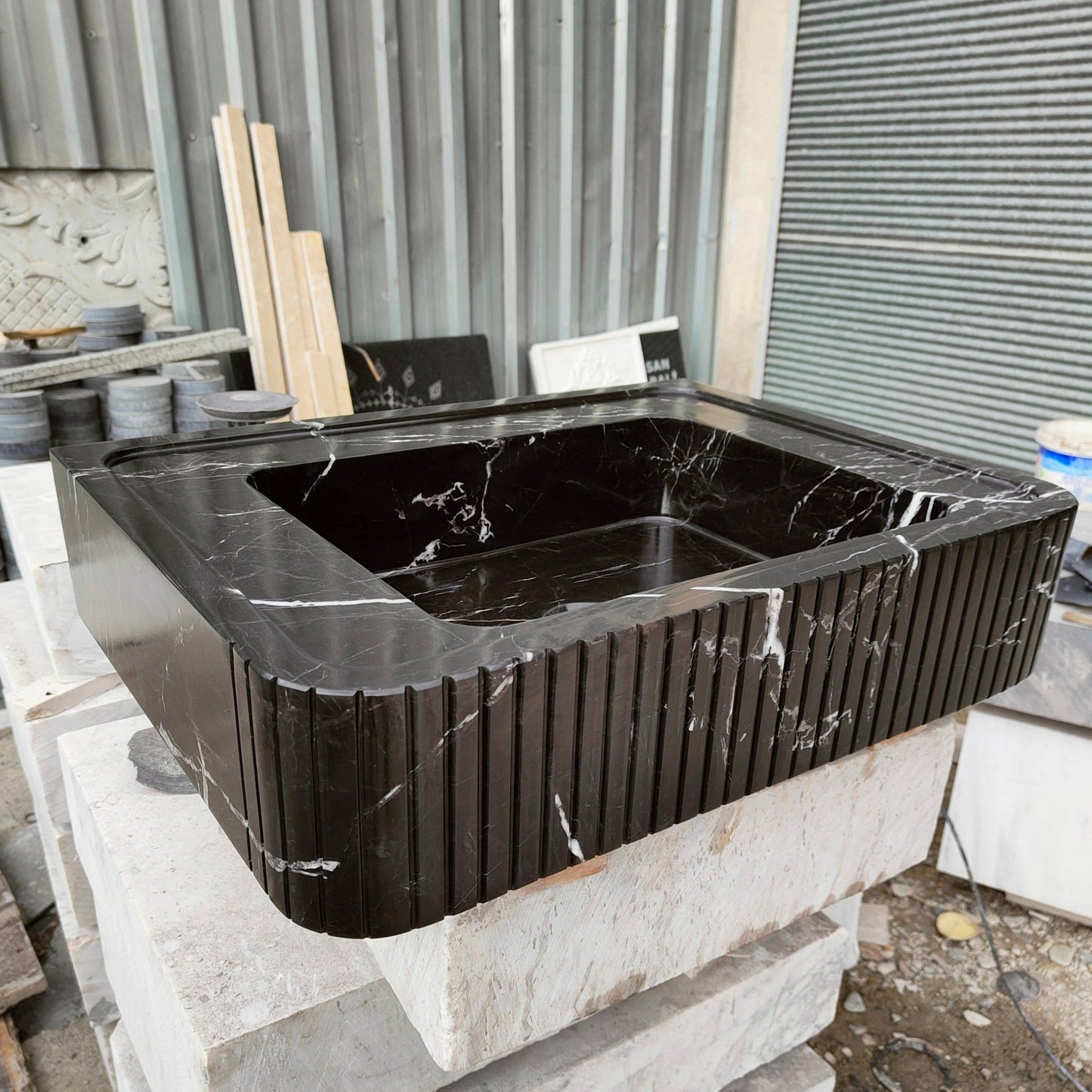 Black marble sink, stone sink, natural stone sink bathroom sink, wall - mounted washbasin, customizable marble sinks, wall mounted marble sink - Zeus Marble