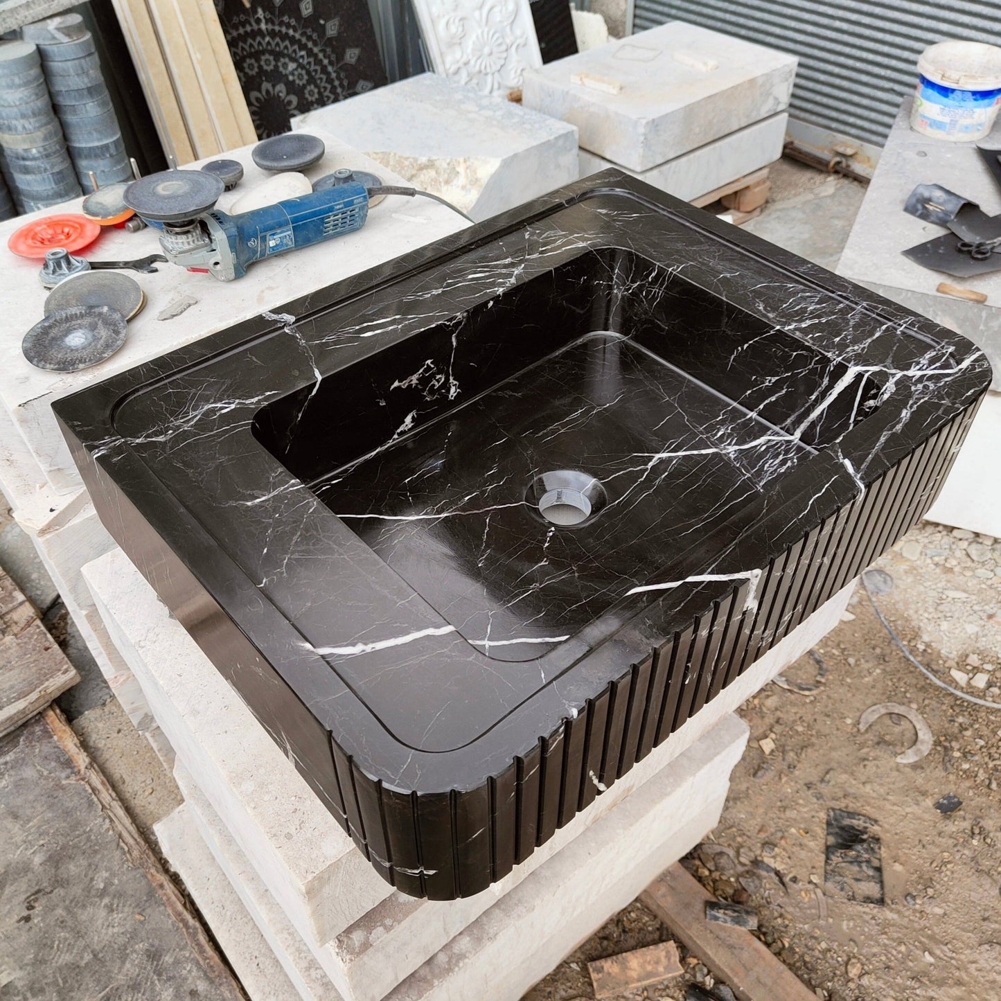 Black marble sink, stone sink, natural stone sink bathroom sink, wall - mounted washbasin, customizable marble sinks, wall mounted marble sink - Zeus Marble