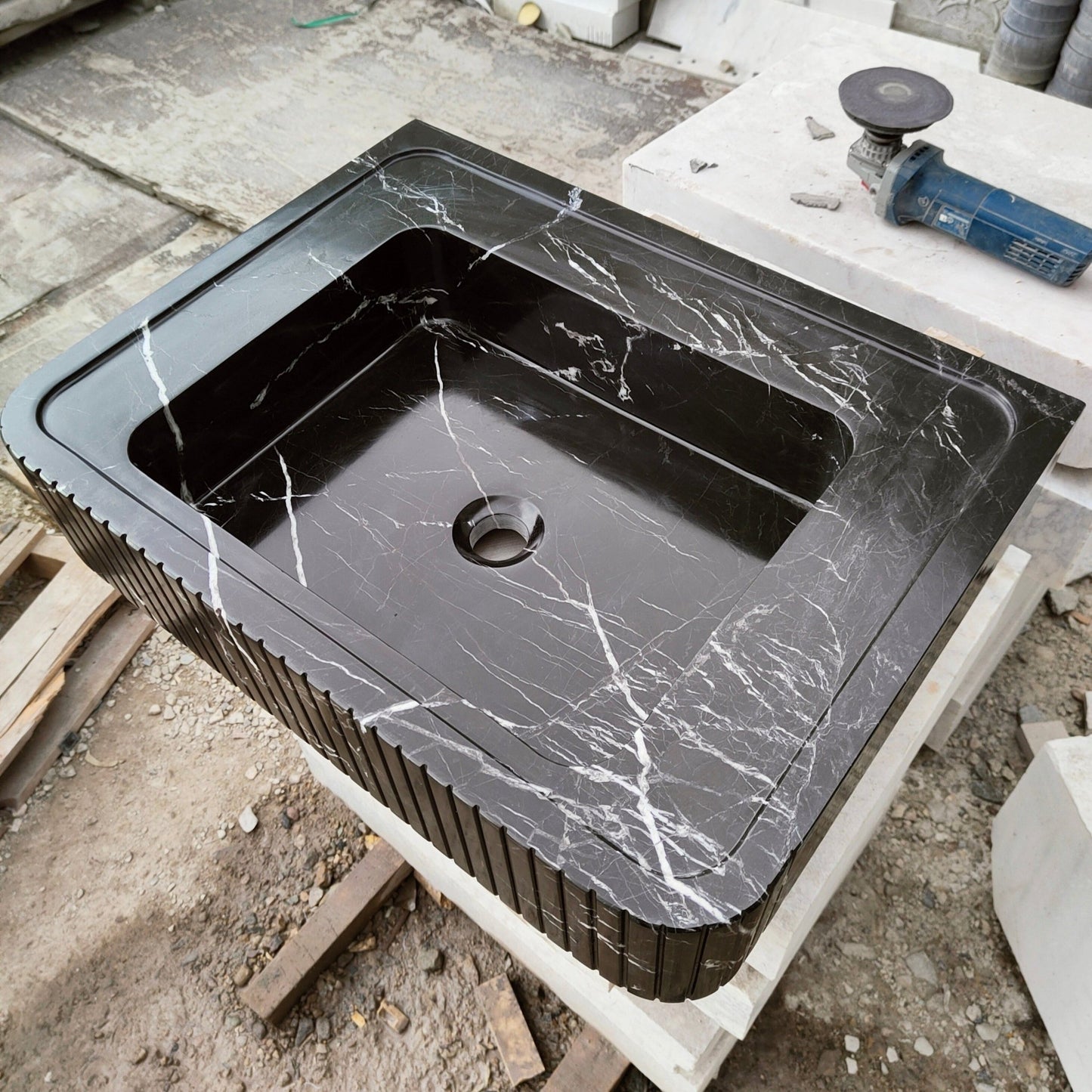 Black marble sink, stone sink, natural stone sink bathroom sink, wall - mounted washbasin, customizable marble sinks, wall mounted marble sink - Zeus Marble