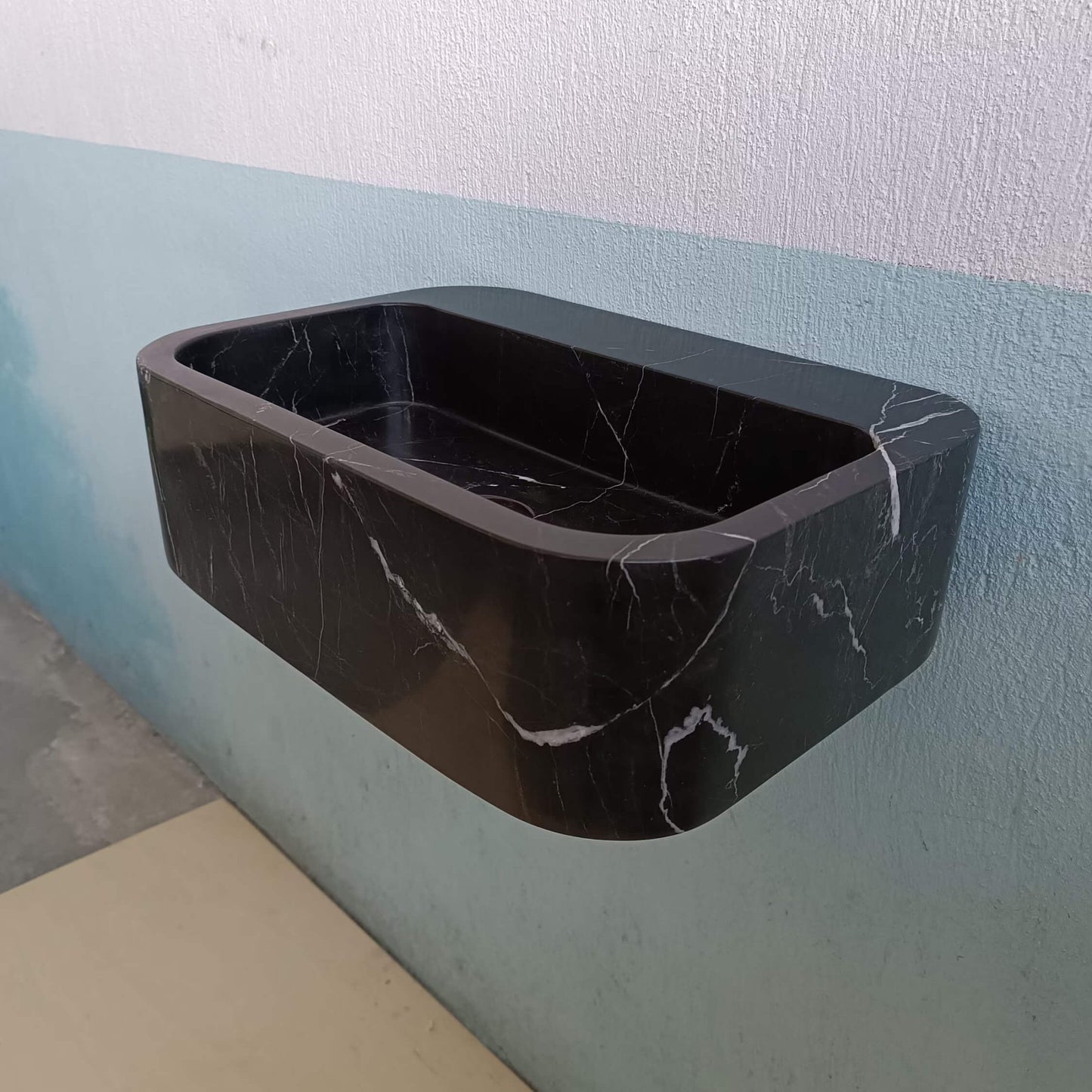 Black Wall Mount Sink, Black Marble Sink, Black Stone Vanity, Black and White Marble Sink, Bathroom Sink, Black Carve Stone Sink, Basin sink - Zeus Marble