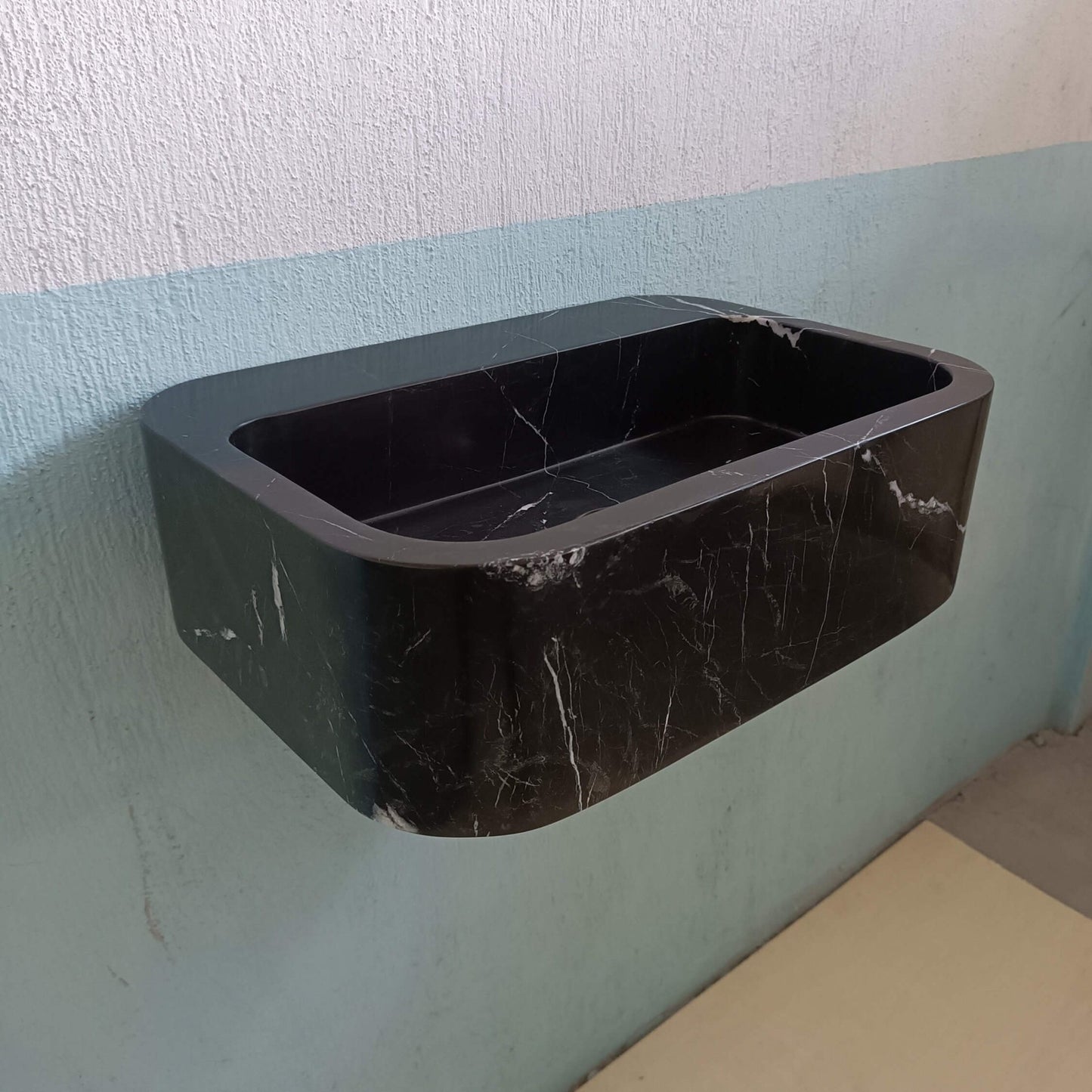 Black Wall Mount Sink, Black Marble Sink, Black Stone Vanity, Black and White Marble Sink, Bathroom Sink, Black Carve Stone Sink, Basin sink - Zeus Marble