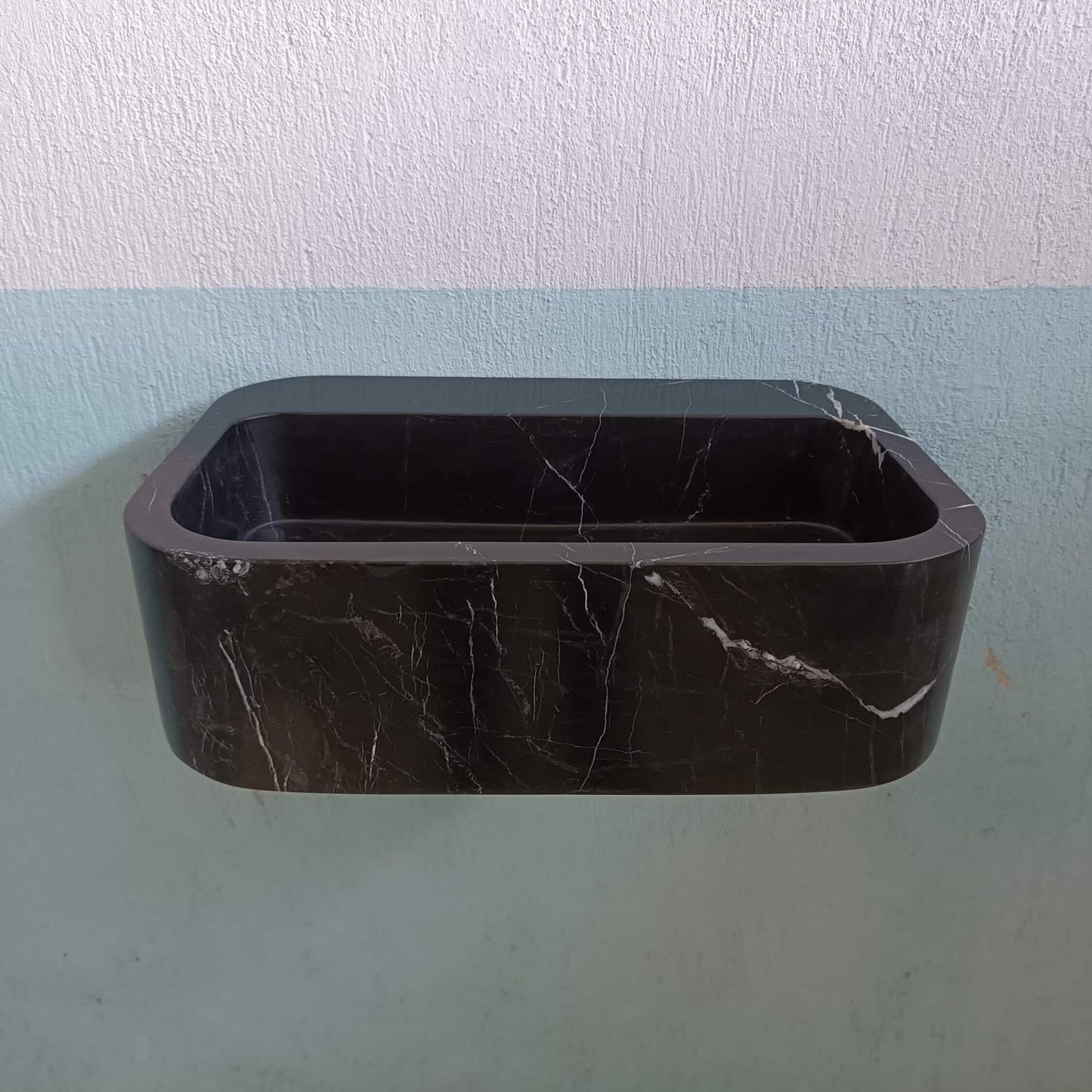 Black Wall Mount Sink, Black Marble Sink, Black Stone Vanity, Black and White Marble Sink, Bathroom Sink, Black Carve Stone Sink, Basin sink - Zeus Marble