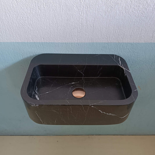 Black Wall Mount Sink, Black Marble Sink, Black Stone Vanity, Black and White Marble Sink, Bathroom Sink, Black Carve Stone Sink, Basin sink - Zeus Marble