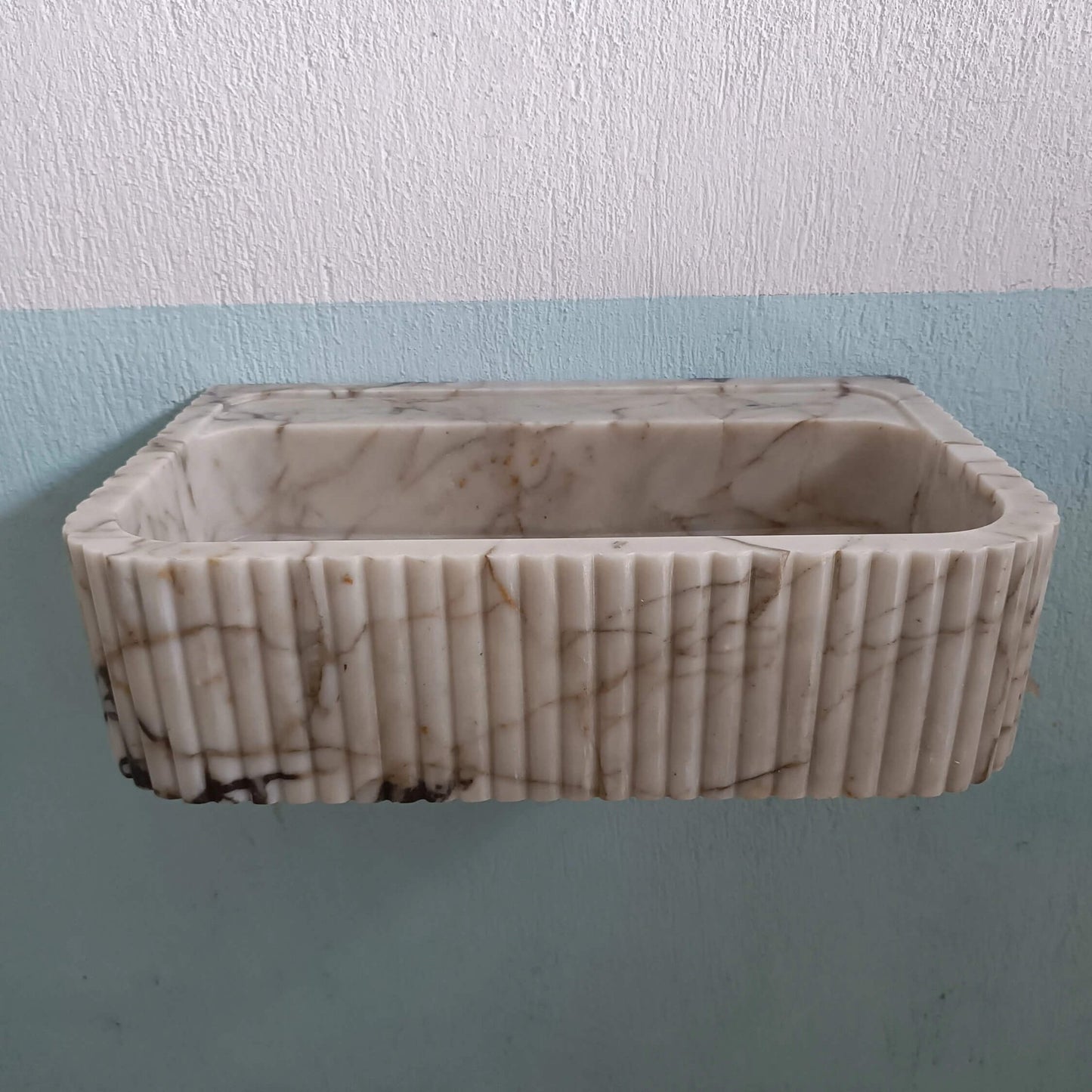 Calacatta Gold Marble Sink, Custom Flute Marble Sink, Gold Stone Sink, Ribbed Marble Sink, Stone Sink Wall Mount, Wall Hung Basin, Sink - Zeus Marble