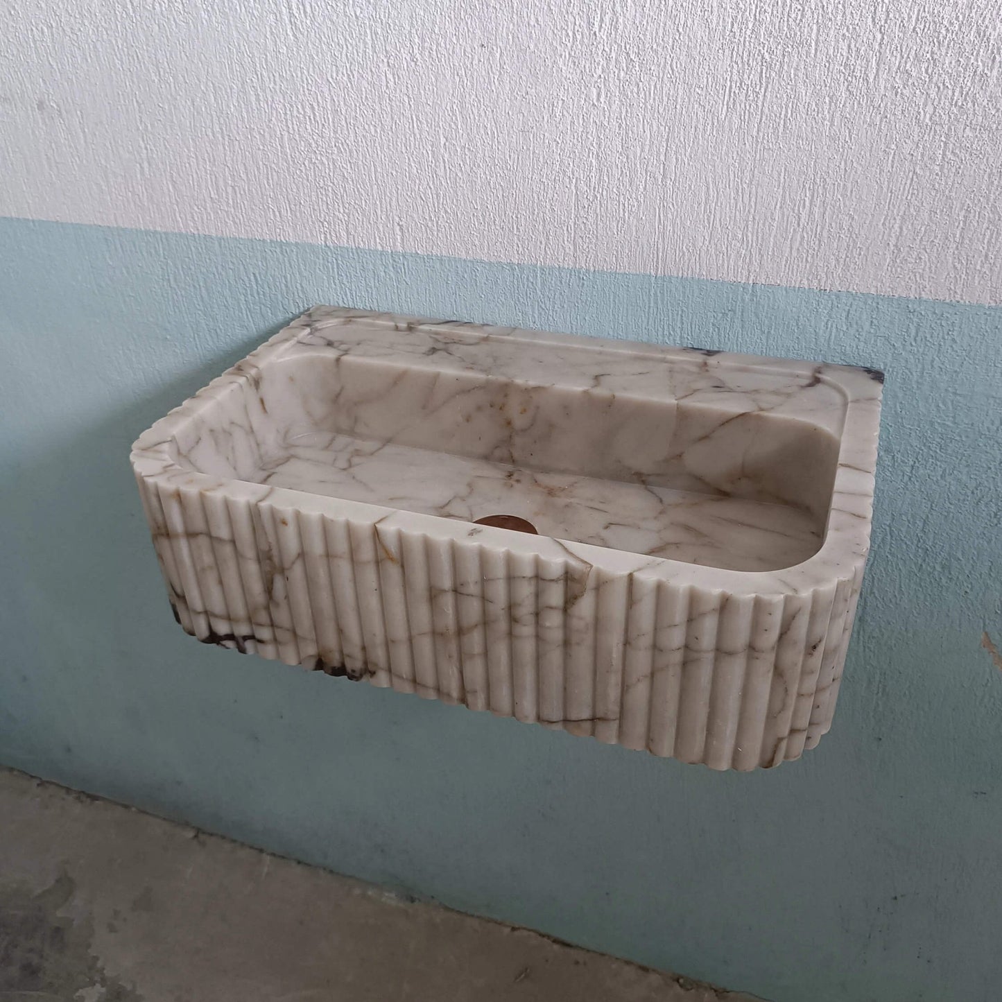 Calacatta Gold Marble Sink, Custom Flute Marble Sink, Gold Stone Sink, Ribbed Marble Sink, Stone Sink Wall Mount, Wall Hung Basin, Sink - Zeus Marble
