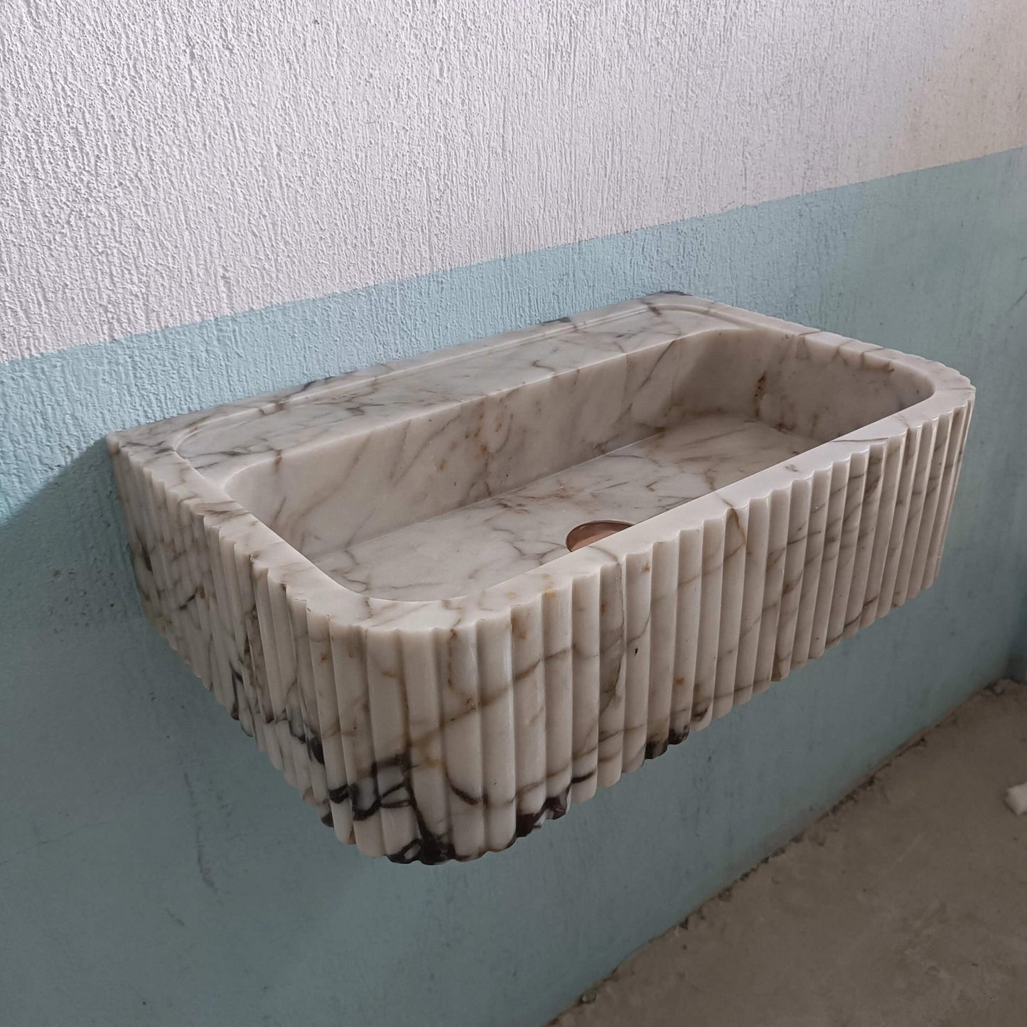 Calacatta Gold Marble Sink, Custom Flute Marble Sink, Gold Stone Sink, Ribbed Marble Sink, Stone Sink Wall Mount, Wall Hung Basin, Sink - Zeus Marble