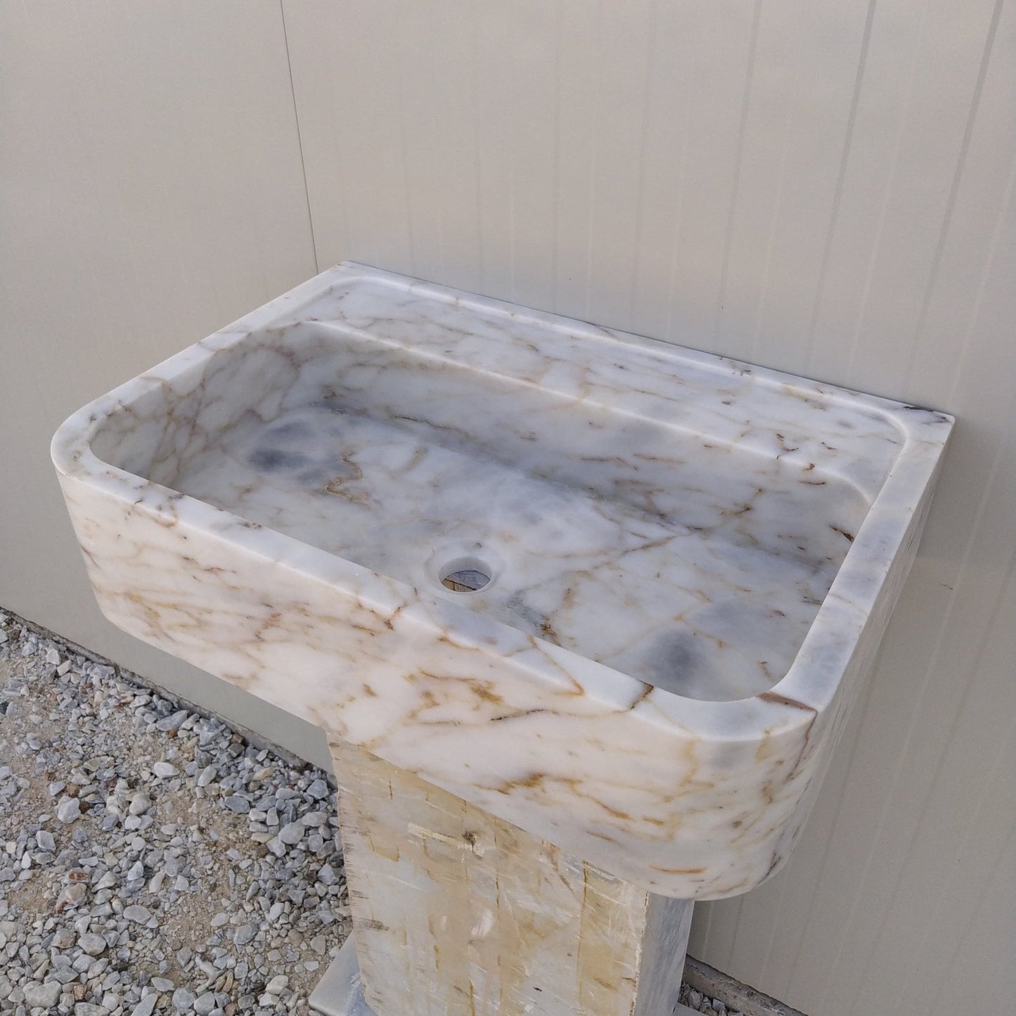 Calacatta Gold Sink, Wall Mount Vanity, Wall Hung Marble Sink, Gold Marble Vanity Sink, Stone Sink Wall Mount, Floating Stone Sink, Basin - Zeus Marble