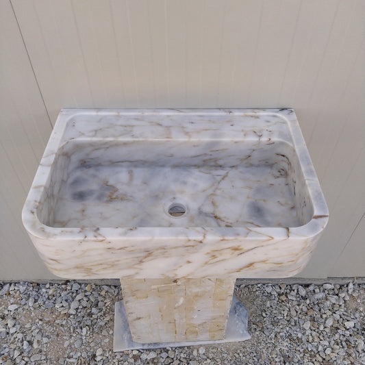 Calacatta Gold Sink, Wall Mount Vanity, Wall Hung Marble Sink, Gold Marble Vanity Sink, Stone Sink Wall Mount, Floating Stone Sink, Basin - Zeus Marble