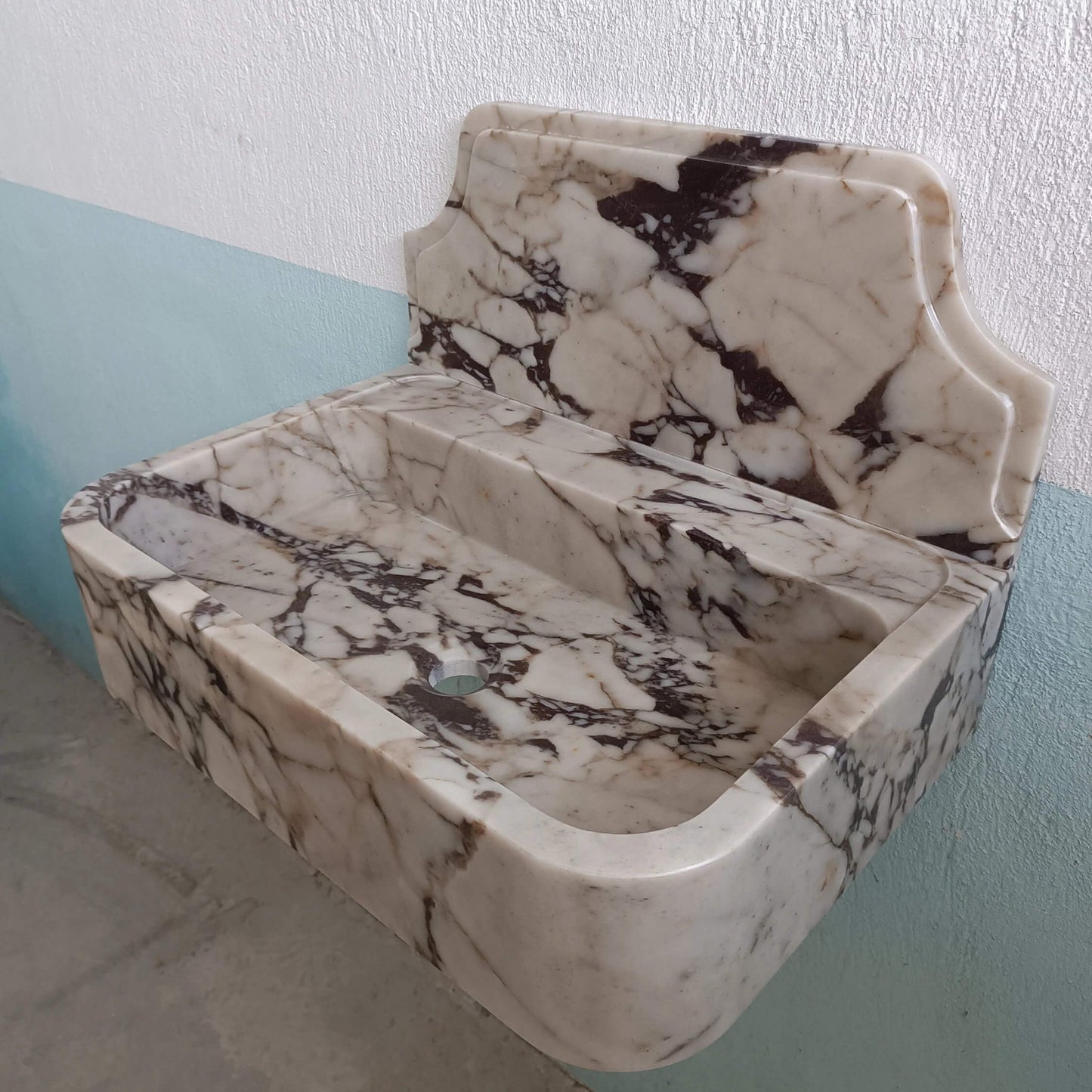 Calacatta Marble Sink, Calacatta Stone Violet Floating Vanity, Custom Stone Sink With Backsplash, Custom Viola Marble Wall Mount Sink - Zeus Marble