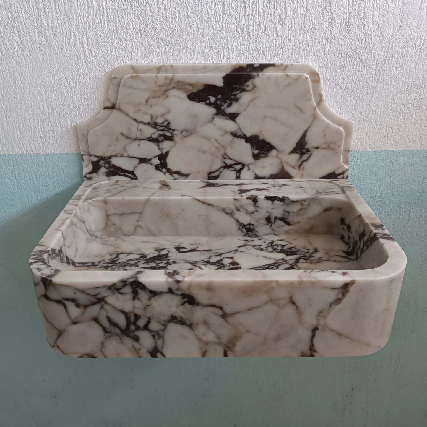 Calacatta Marble Sink, Calacatta Stone Violet Floating Vanity, Custom Stone Sink With Backsplash, Custom Viola Marble Wall Mount Sink - Zeus Marble