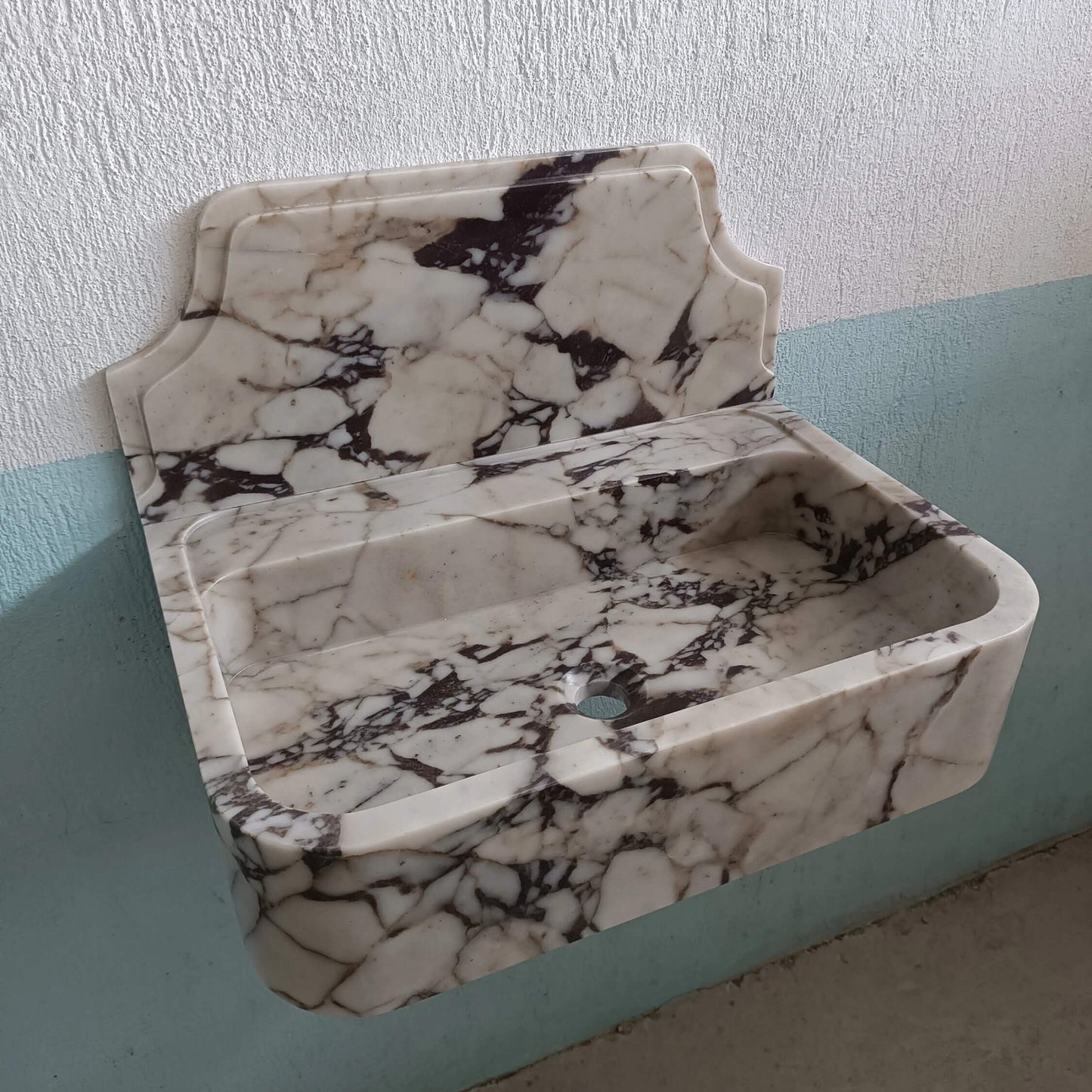 Calacatta Marble Sink, Calacatta Stone Violet Floating Vanity, Custom Stone Sink With Backsplash, Custom Viola Marble Wall Mount Sink - Zeus Marble