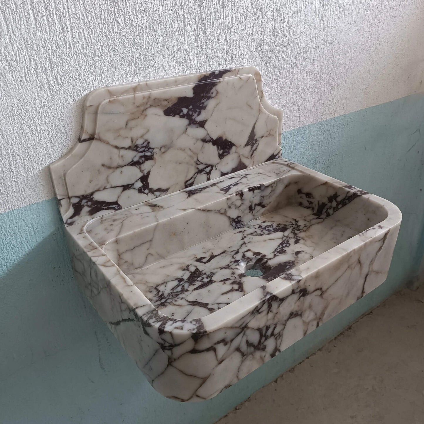 Calacatta Marble Sink, Calacatta Stone Violet Floating Vanity, Custom Stone Sink With Backsplash, Custom Viola Marble Wall Mount Sink - Zeus Marble
