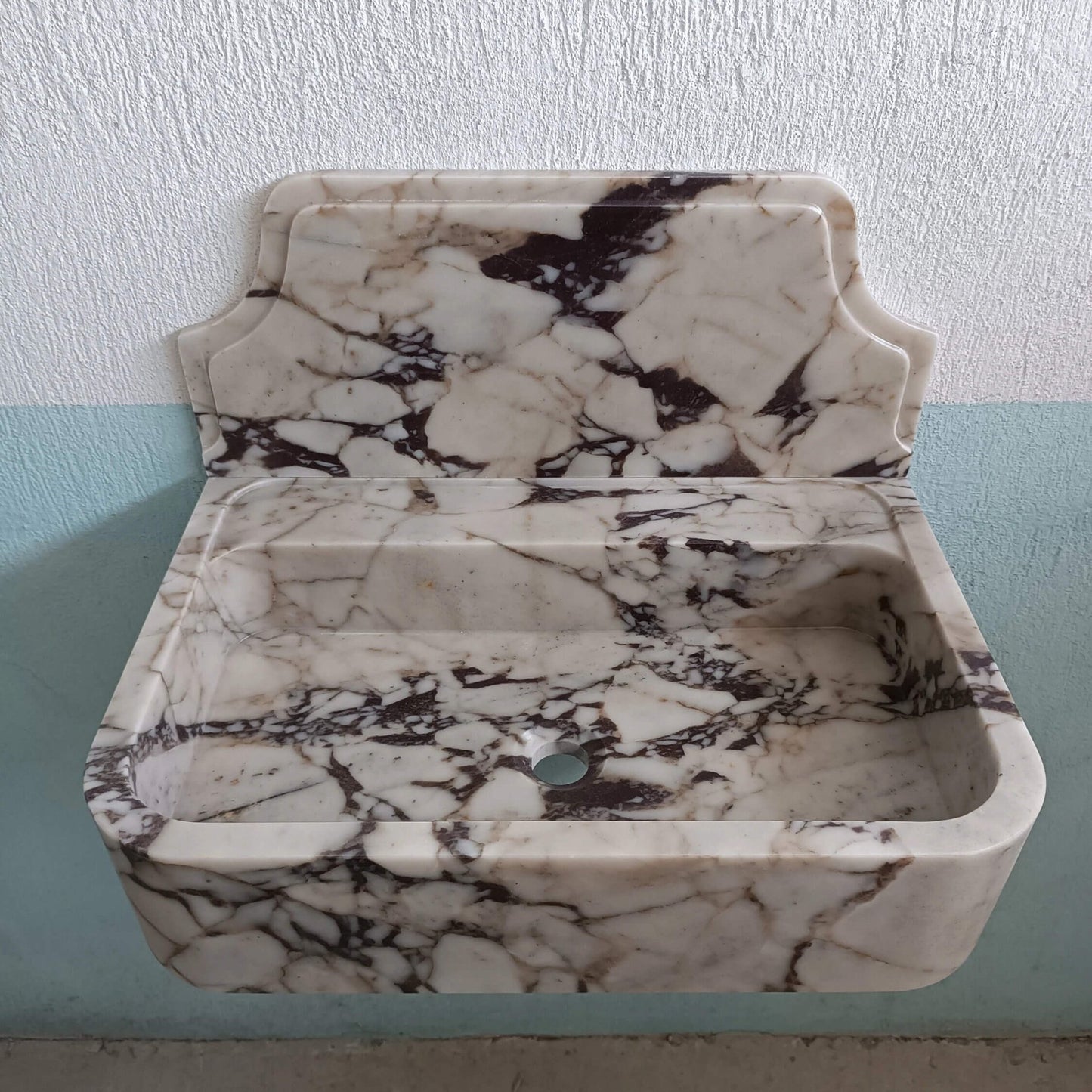 Calacatta Marble Sink, Calacatta Stone Violet Floating Vanity, Custom Stone Sink With Backsplash, Custom Viola Marble Wall Mount Sink - Zeus Marble