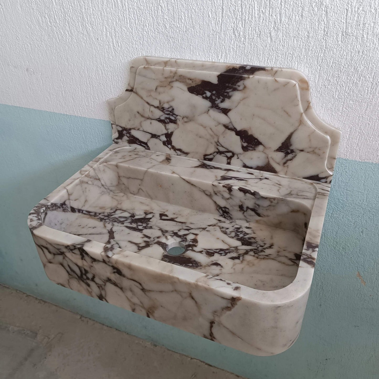 Calacatta Marble Sink, Calacatta Stone Violet Floating Vanity, Custom Stone Sink With Backsplash, Custom Viola Marble Wall Mount Sink - Zeus Marble