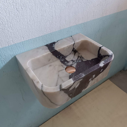 Calacatta Marble Sink, Marble Vanity Sink, Wall Mount Marble Sink, Custom Stone Sink, Marble Sink For Bathroom, Console Basin, Stone Sink - Zeus Marble