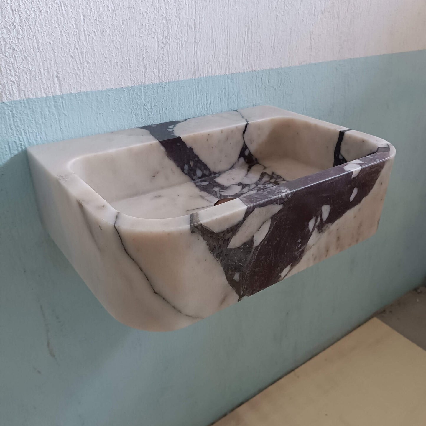 Calacatta Marble Sink, Marble Vanity Sink, Wall Mount Marble Sink, Custom Stone Sink, Marble Sink For Bathroom, Console Basin, Stone Sink - Zeus Marble