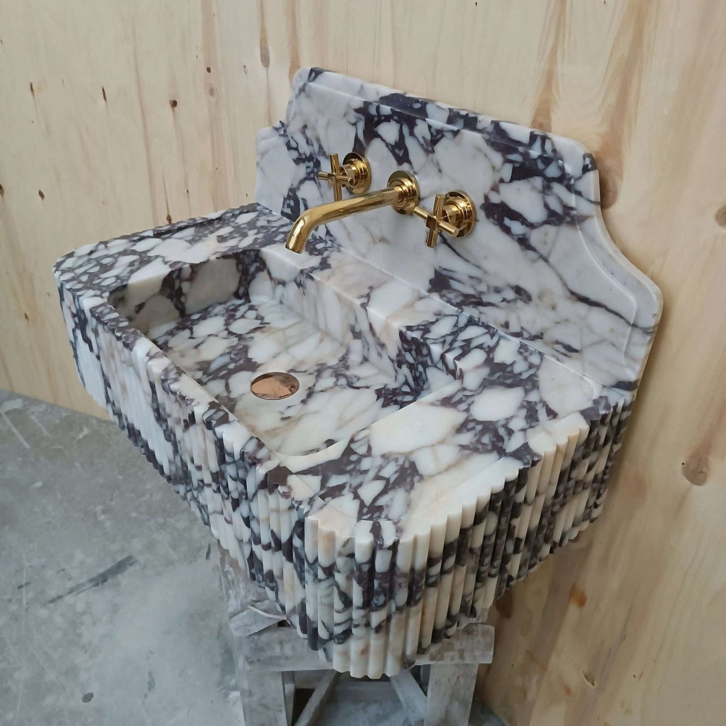 Calacatta Viola Sink, Luxury Marble Sink, Farmhouse Bathroom Vanity Sink, Elegant Viola Basin, Marble Sink Wall Mounted, Powder Room Vanity - Zeus Marble