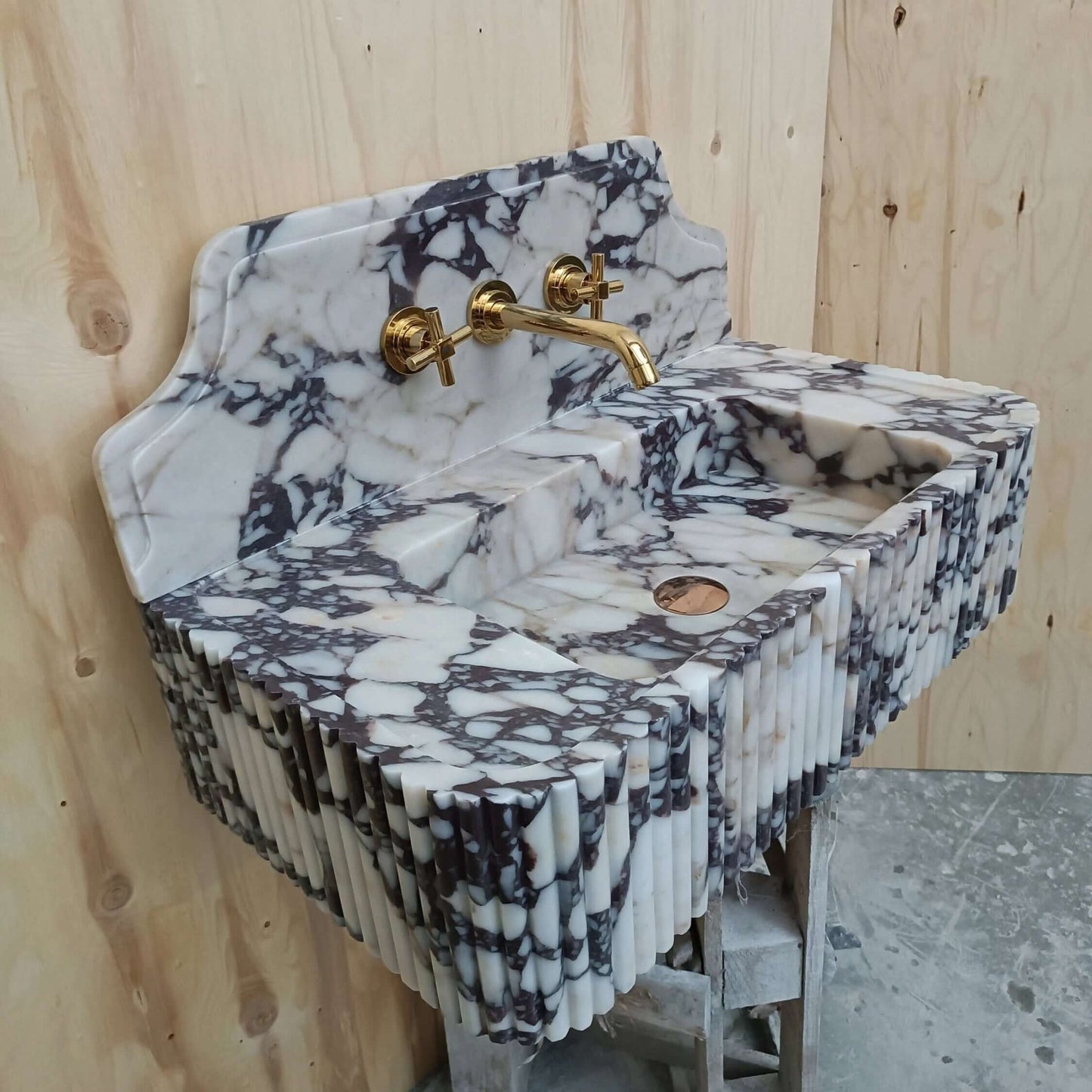 Calacatta Viola Sink, Luxury Marble Sink, Farmhouse Bathroom Vanity Sink, Elegant Viola Basin, Marble Sink Wall Mounted, Powder Room Vanity - Zeus Marble