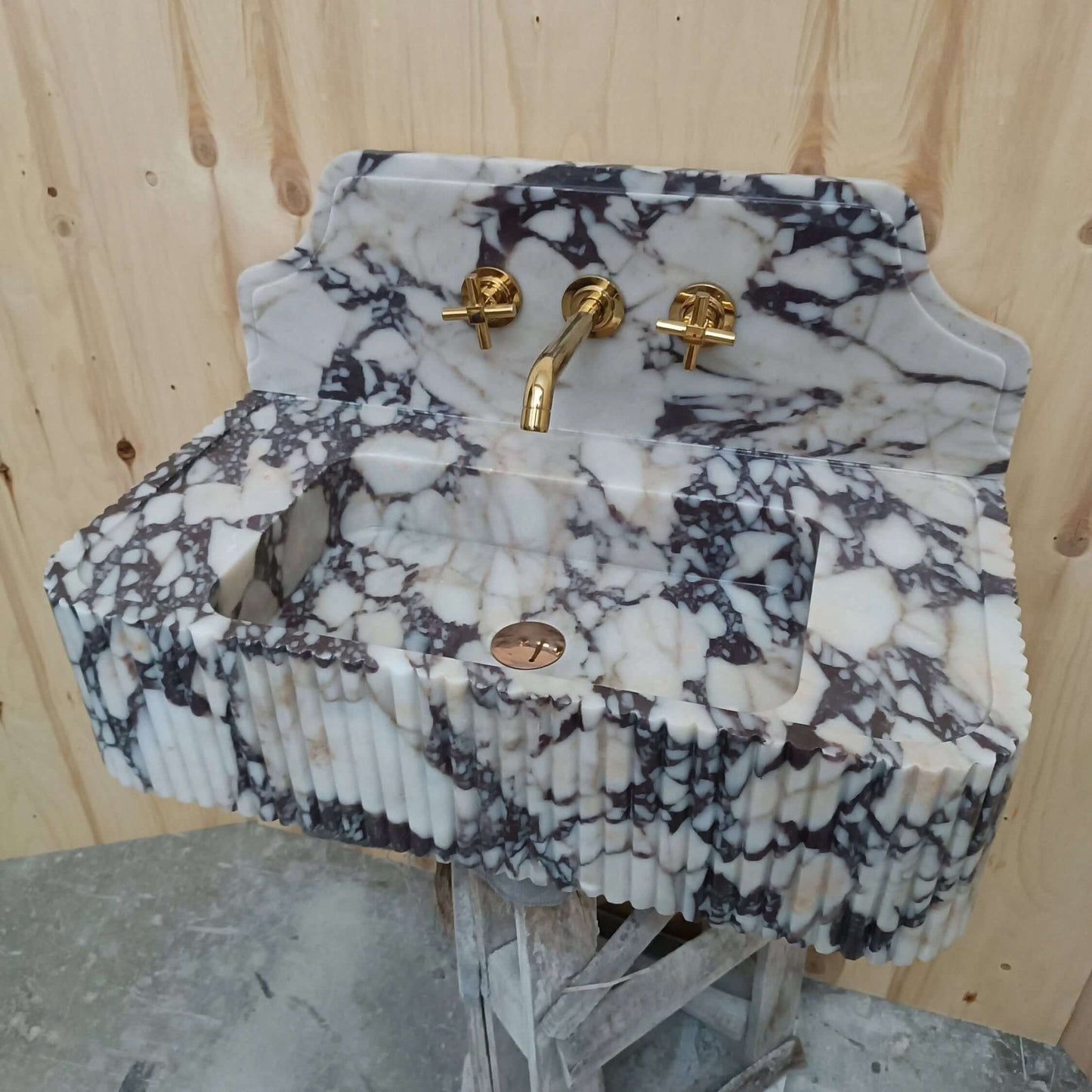 Calacatta Viola Sink, Luxury Marble Sink, Farmhouse Bathroom Vanity Sink, Elegant Viola Basin, Marble Sink Wall Mounted, Powder Room Vanity - Zeus Marble