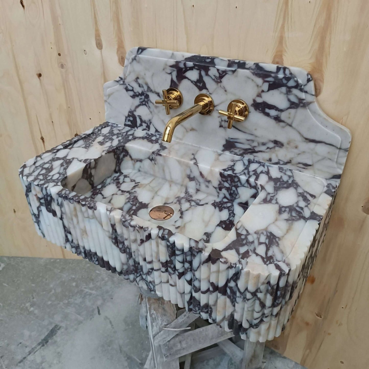 Calacatta Viola Sink, Luxury Marble Sink, Farmhouse Bathroom Vanity Sink, Elegant Viola Basin, Marble Sink Wall Mounted, Powder Room Vanity - Zeus Marble