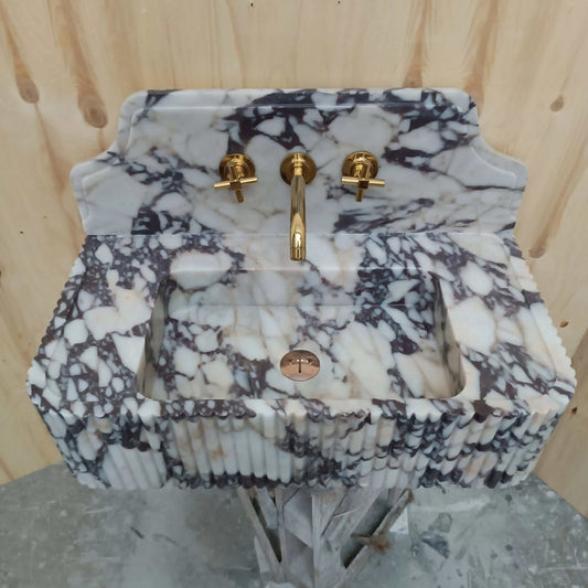 Calacatta Viola Sink, Luxury Marble Sink, Farmhouse Bathroom Vanity Sink, Elegant Viola Basin, Marble Sink Wall Mounted, Powder Room Vanity - Zeus Marble