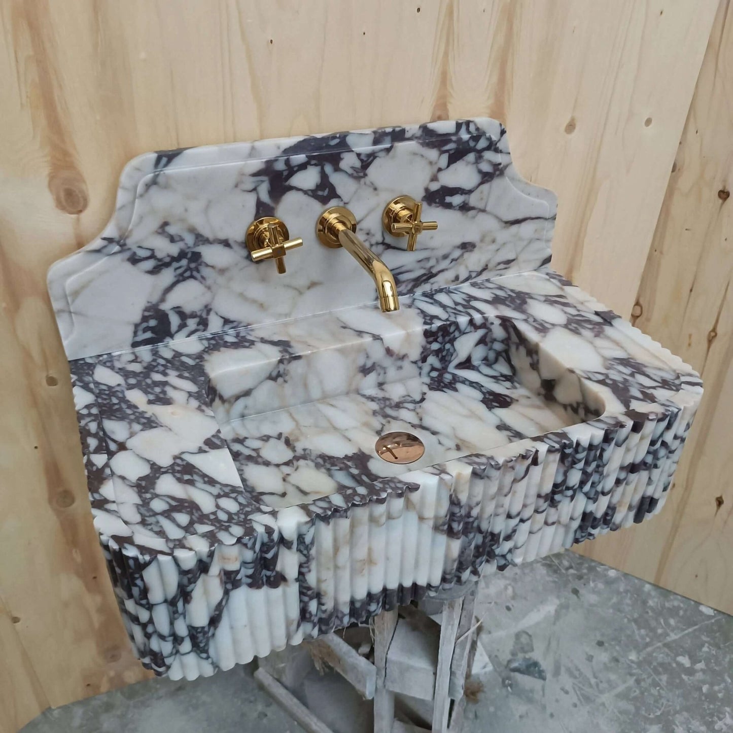 Calacatta Viola Sink, Luxury Marble Sink, Farmhouse Bathroom Vanity Sink, Elegant Viola Basin, Marble Sink Wall Mounted, Powder Room Vanity - Zeus Marble