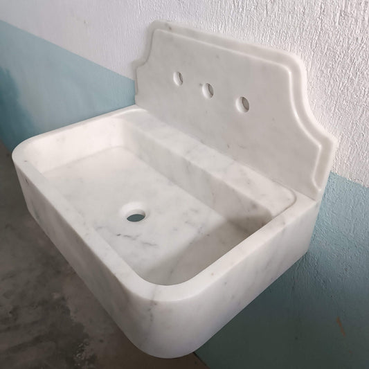 Carrara Marble Sink, White Marble Wall Mount Sink, White Stone Bathroom Sink, White Floating Sink, White Stone Sink, Wall Mount Basin Sink - Zeus Marble