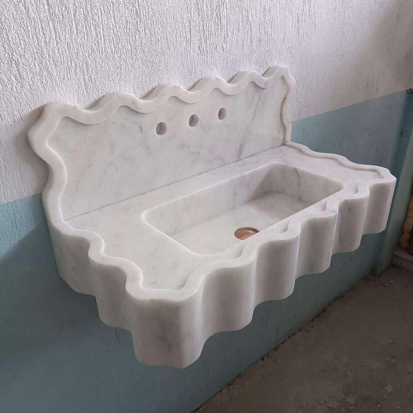 Carrara Marble Sink, White Stone Sink, Marble Sink Wall Mount, Stone Sink Vanity, Powder Room Sink, Marble Floating Sink, Sink Backsplash - Zeus Marble