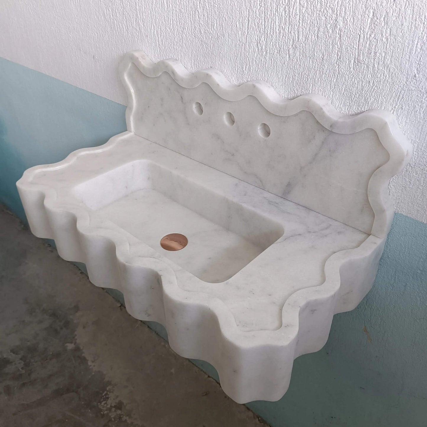 Carrara Marble Sink, White Stone Sink, Marble Sink Wall Mount, Stone Sink Vanity, Powder Room Sink, Marble Floating Sink, Sink Backsplash - Zeus Marble