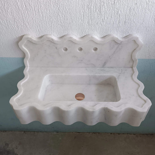 Carrara Marble Sink, White Stone Sink, Marble Sink Wall Mount, Stone Sink Vanity, Powder Room Sink, Marble Floating Sink, Sink Backsplash - Zeus Marble
