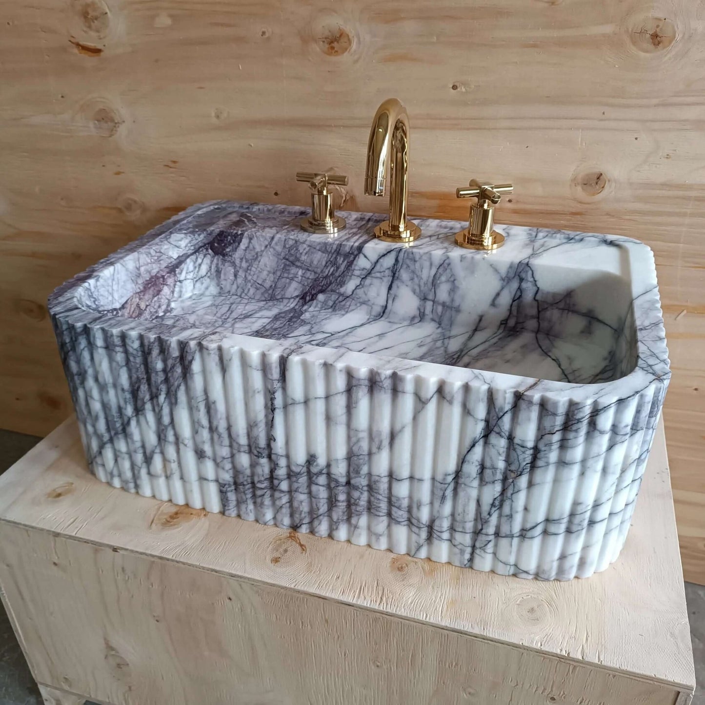 Fluted Farm Sink 24''x16''x8'' Powder Bathroom Sink, Handmade Marble Sink, Custom Stone Sink, Unique Decor, Natural Stone Basin, Vanity Sink - Zeus Marble