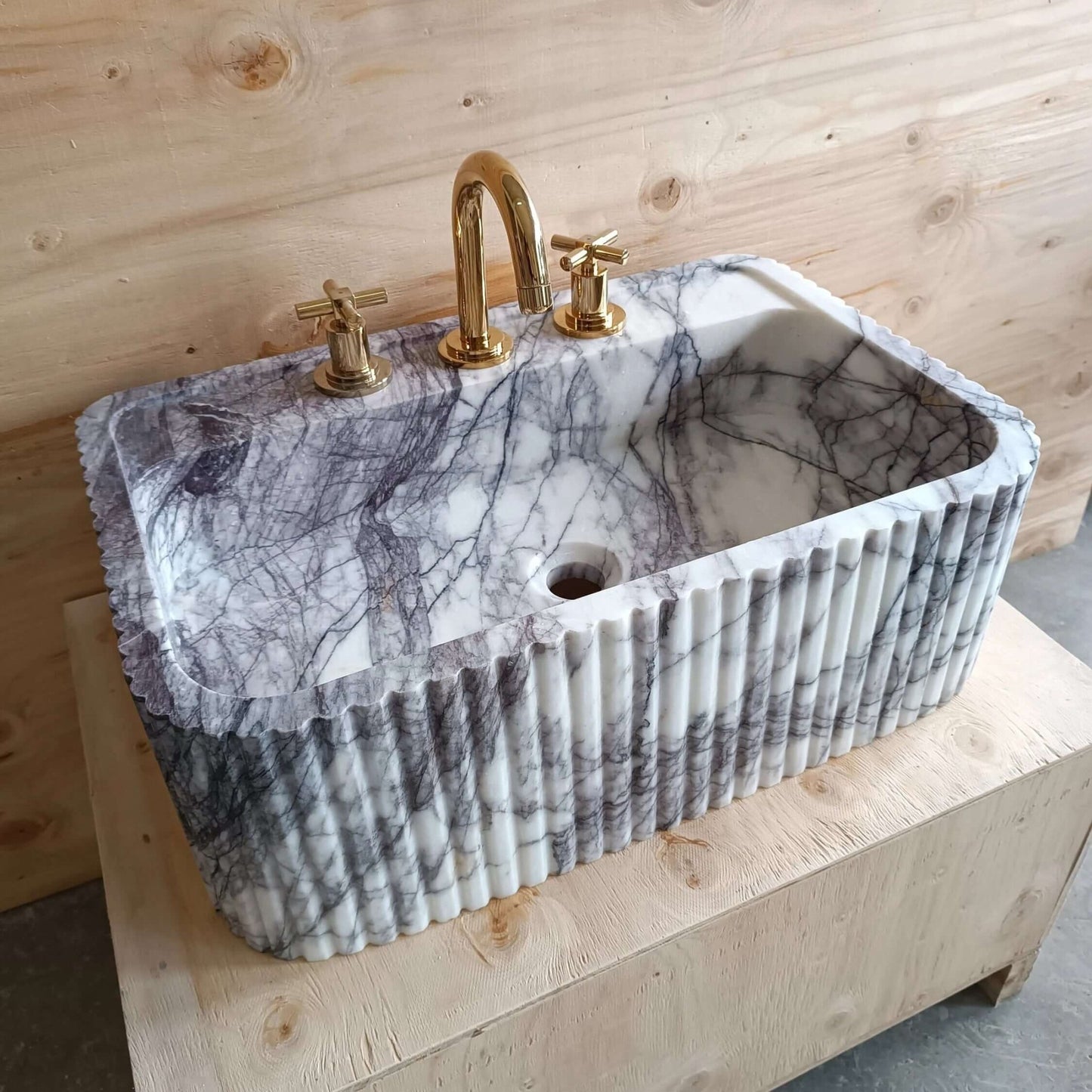 Fluted Farm Sink 24''x16''x8'' Powder Bathroom Sink, Handmade Marble Sink, Custom Stone Sink, Unique Decor, Natural Stone Basin, Vanity Sink - Zeus Marble