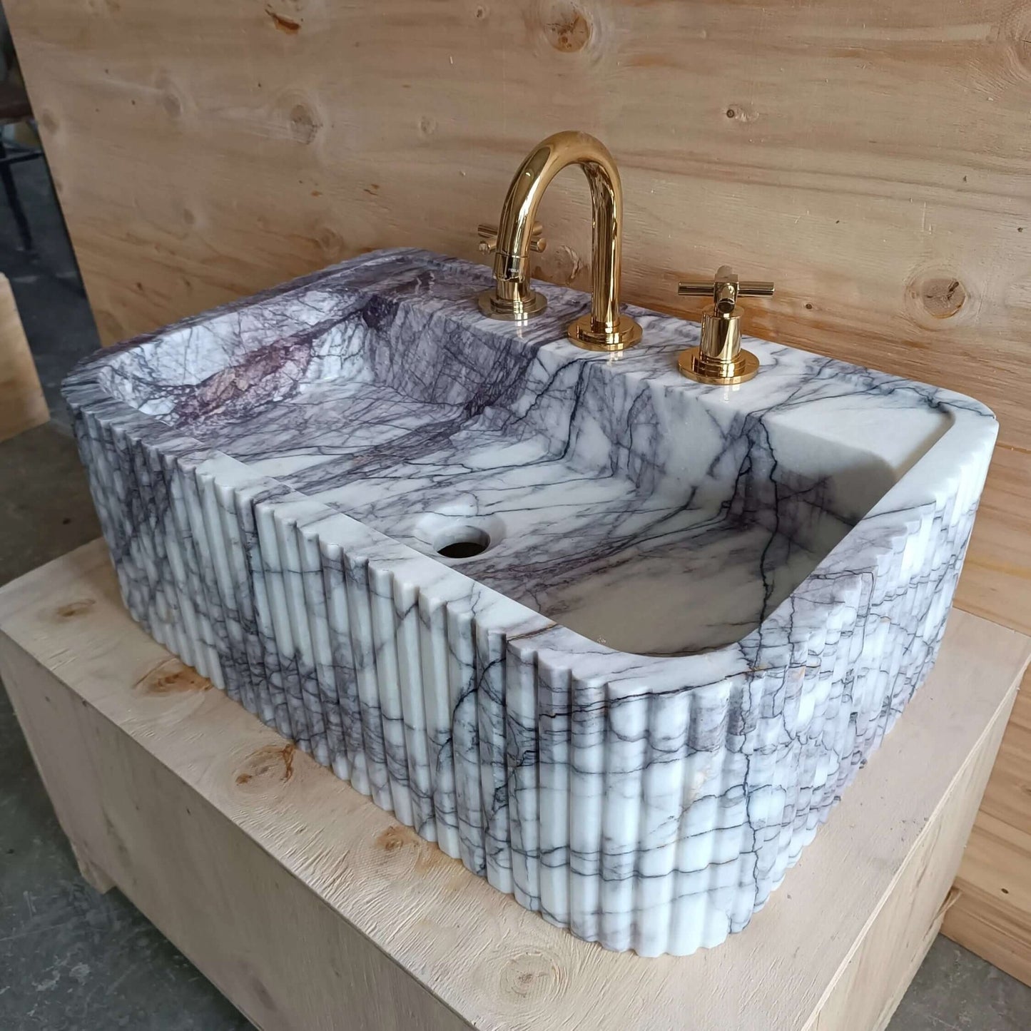 Fluted Farm Sink 24''x16''x8'' Powder Bathroom Sink, Handmade Marble Sink, Custom Stone Sink, Unique Decor, Natural Stone Basin, Vanity Sink - Zeus Marble