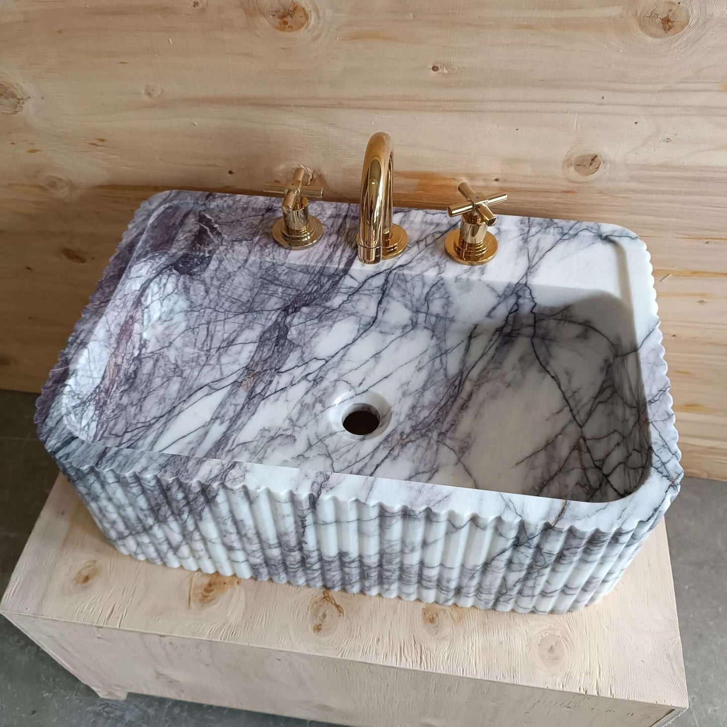 Fluted Farm Sink 24''x16''x8'' Powder Bathroom Sink, Handmade Marble Sink, Custom Stone Sink, Unique Decor, Natural Stone Basin, Vanity Sink - Zeus Marble