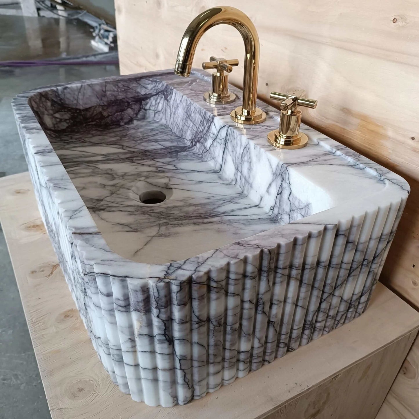 Fluted Farm Sink 24''x16''x8'' Powder Bathroom Sink, Handmade Marble Sink, Custom Stone Sink, Unique Decor, Natural Stone Basin, Vanity Sink - Zeus Marble