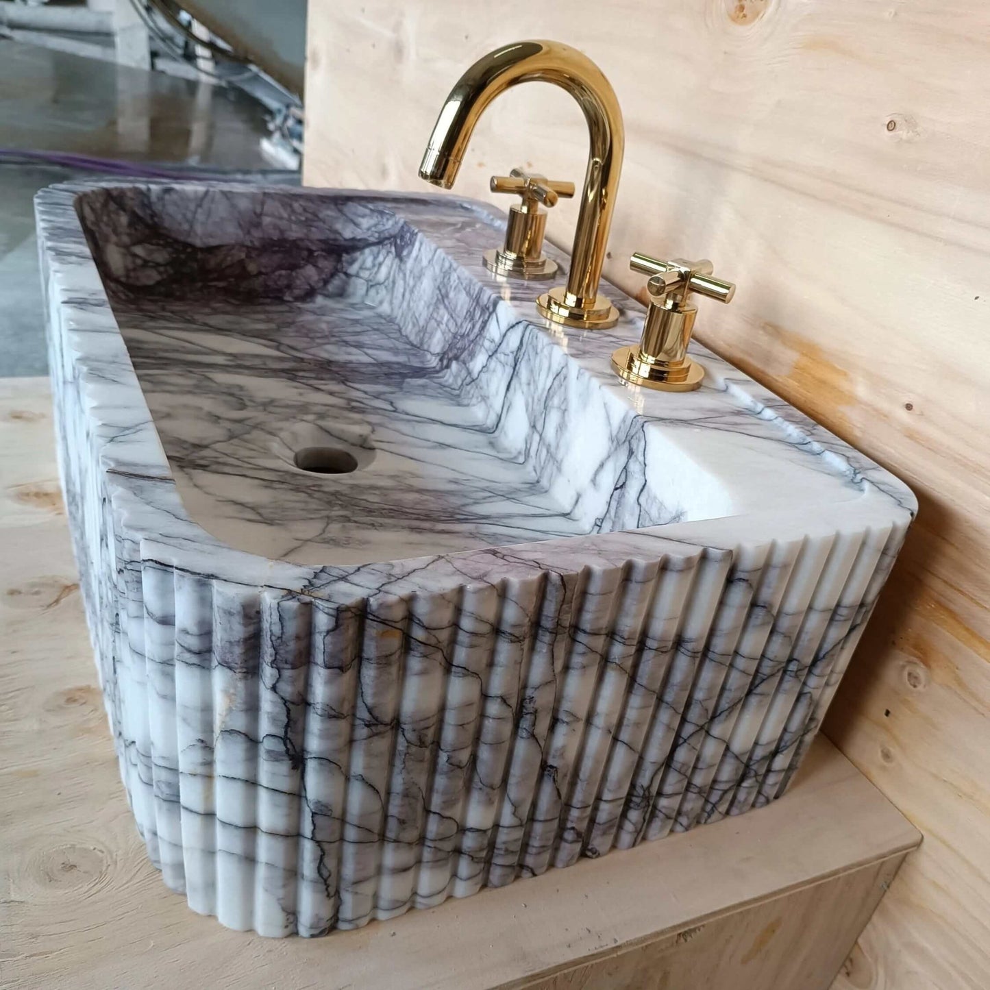 Fluted Farm Sink 24''x16''x8'' Powder Bathroom Sink, Handmade Marble Sink, Custom Stone Sink, Unique Decor, Natural Stone Basin, Vanity Sink - Zeus Marble