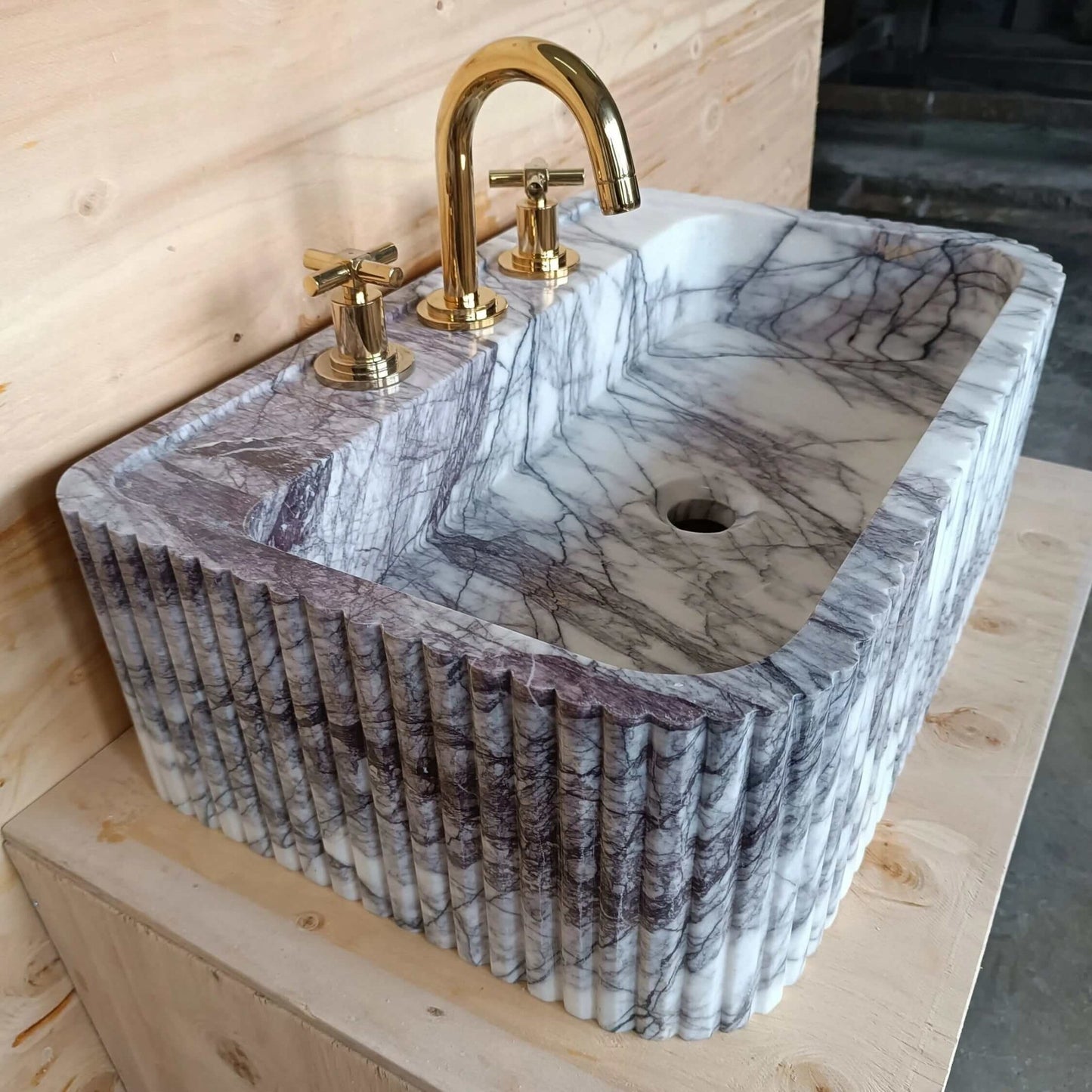 Fluted Farm Sink 24''x16''x8'' Powder Bathroom Sink, Handmade Marble Sink, Custom Stone Sink, Unique Decor, Natural Stone Basin, Vanity Sink - Zeus Marble