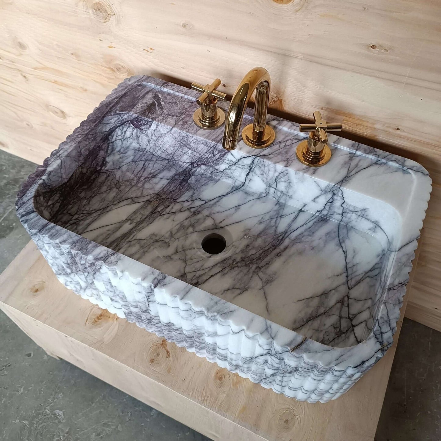 Fluted Farm Sink 24''x16''x8'' Powder Bathroom Sink, Handmade Marble Sink, Custom Stone Sink, Unique Decor, Natural Stone Basin, Vanity Sink - Zeus Marble