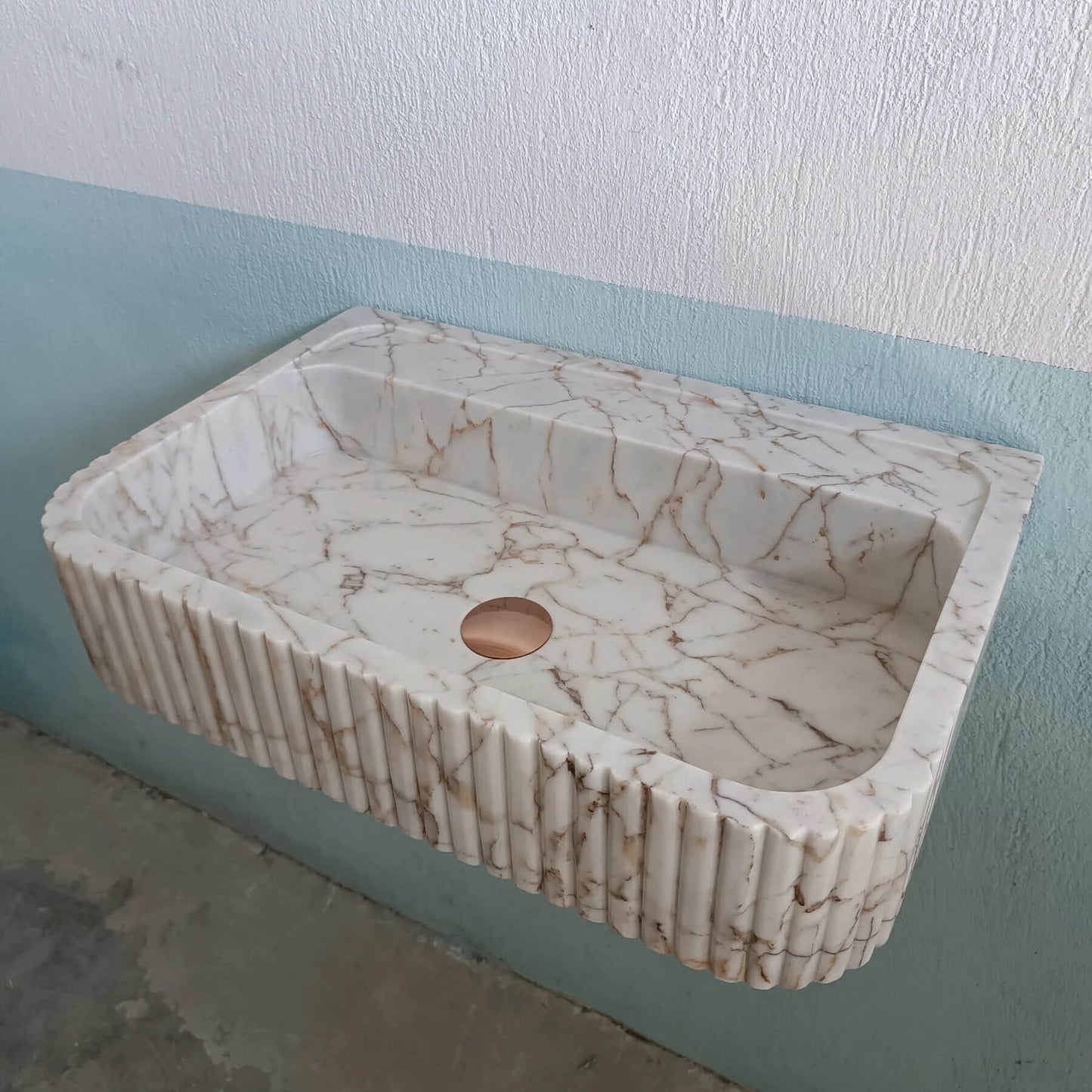 Gold Marble Sink, Wall Mount Bathroom Sink, Flute Marble Sink, Marble Ribbed Sink, Vanity Sink, Marble Basin, Custom Marble Sink, Stone Sink - Zeus Marble