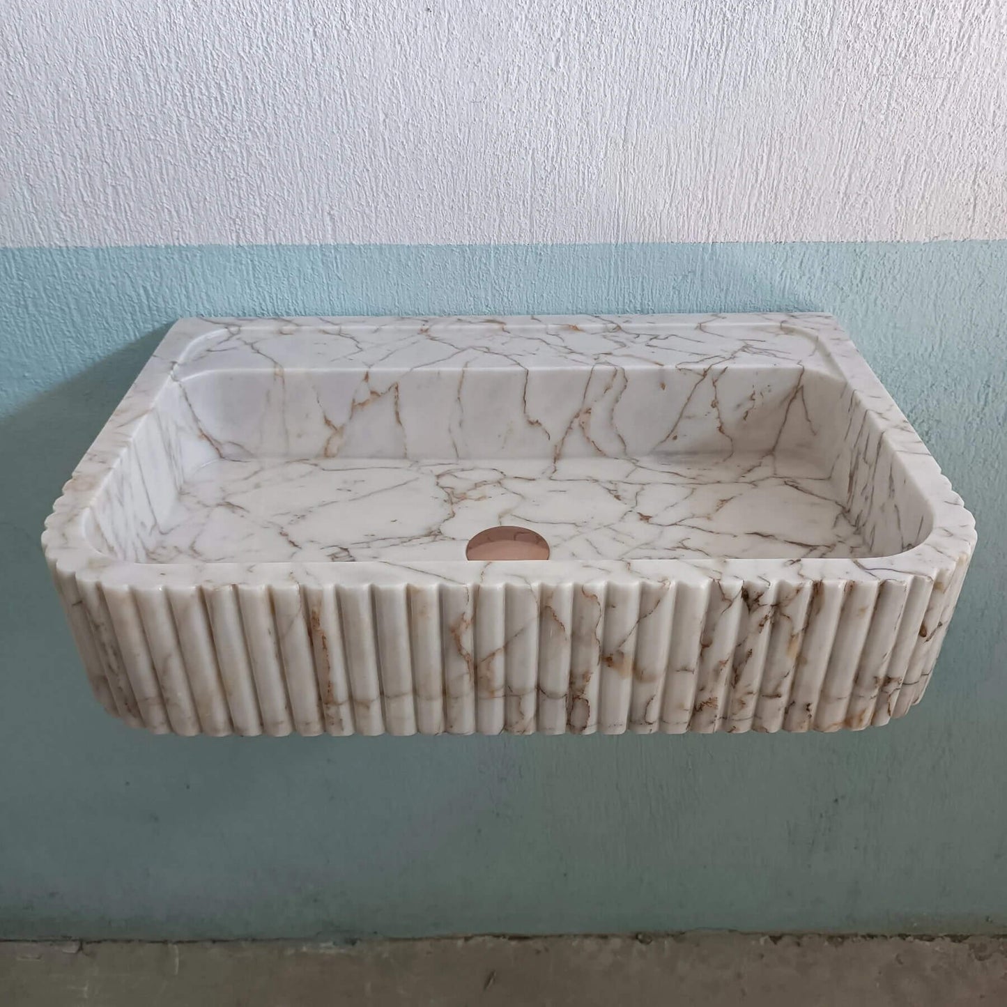 Gold Marble Sink, Wall Mount Bathroom Sink, Flute Marble Sink, Marble Ribbed Sink, Vanity Sink, Marble Basin, Custom Marble Sink, Stone Sink - Zeus Marble