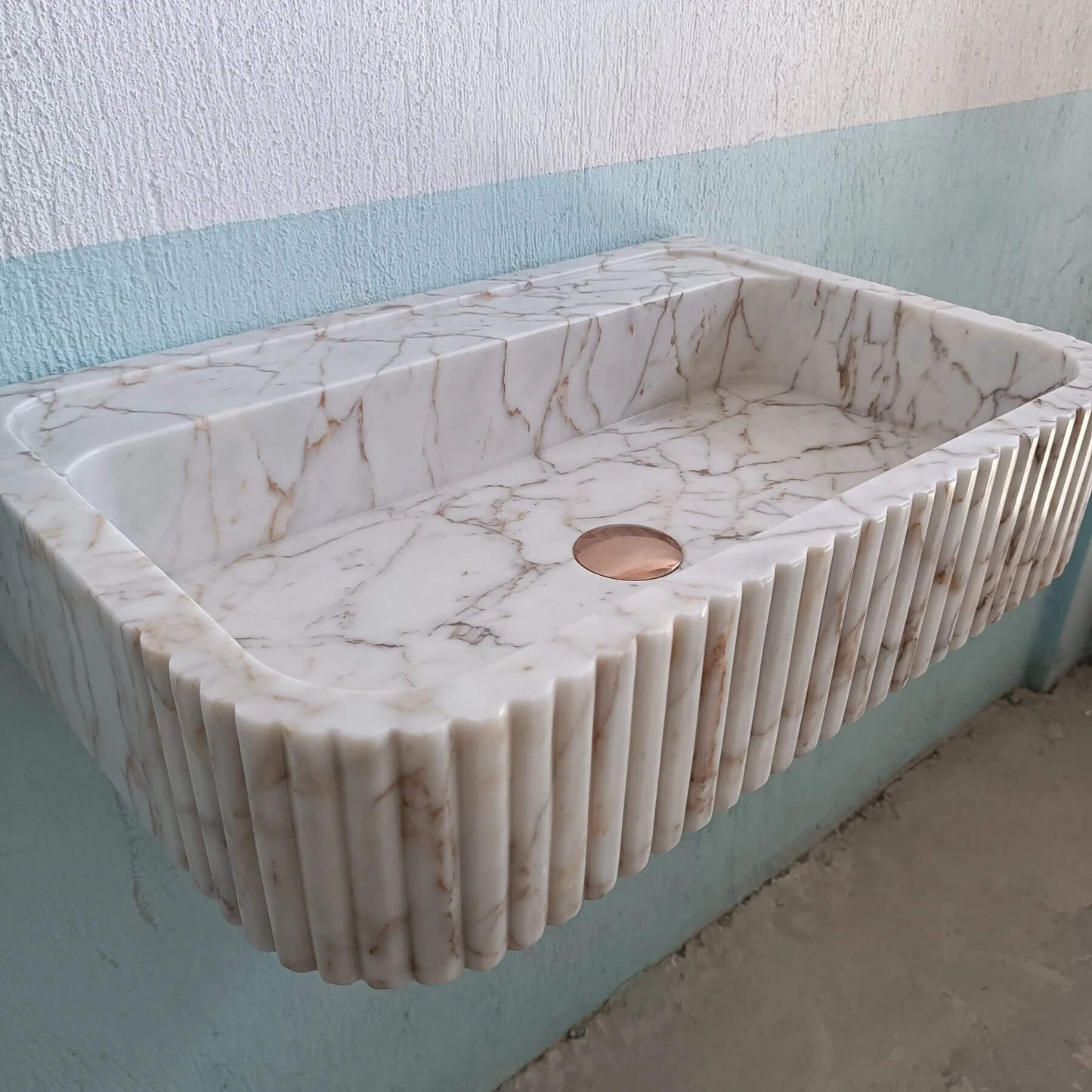 Gold Marble Sink, Wall Mount Bathroom Sink, Flute Marble Sink, Marble Ribbed Sink, Vanity Sink, Marble Basin, Custom Marble Sink, Stone Sink - Zeus Marble