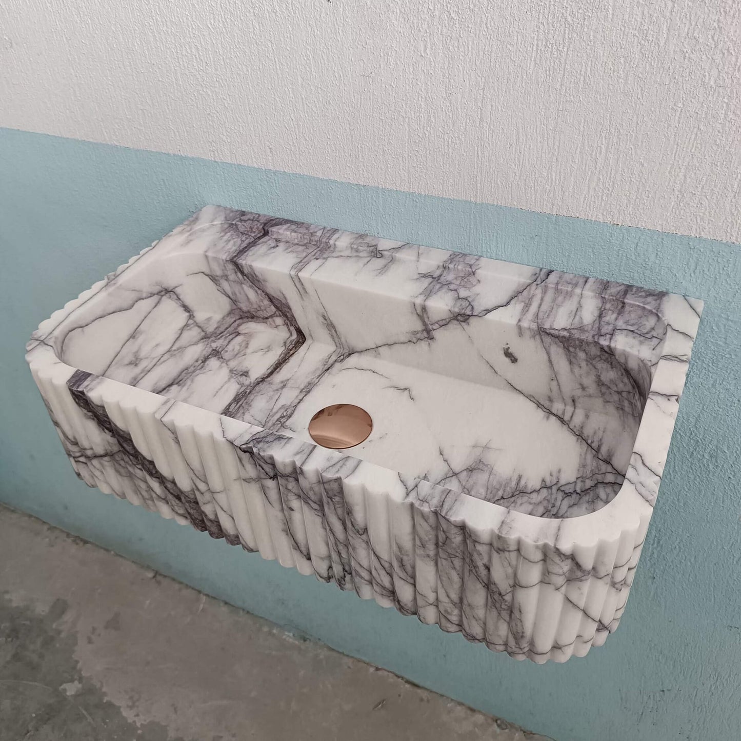 Lilac Marble Sink, Flute Marble Sink, Carve Stone Sink, Floating Wall Sink, Marble Farmhouse Sink, Powderroom Sink, Wall Mount Bathroom Sink - Zeus Marble