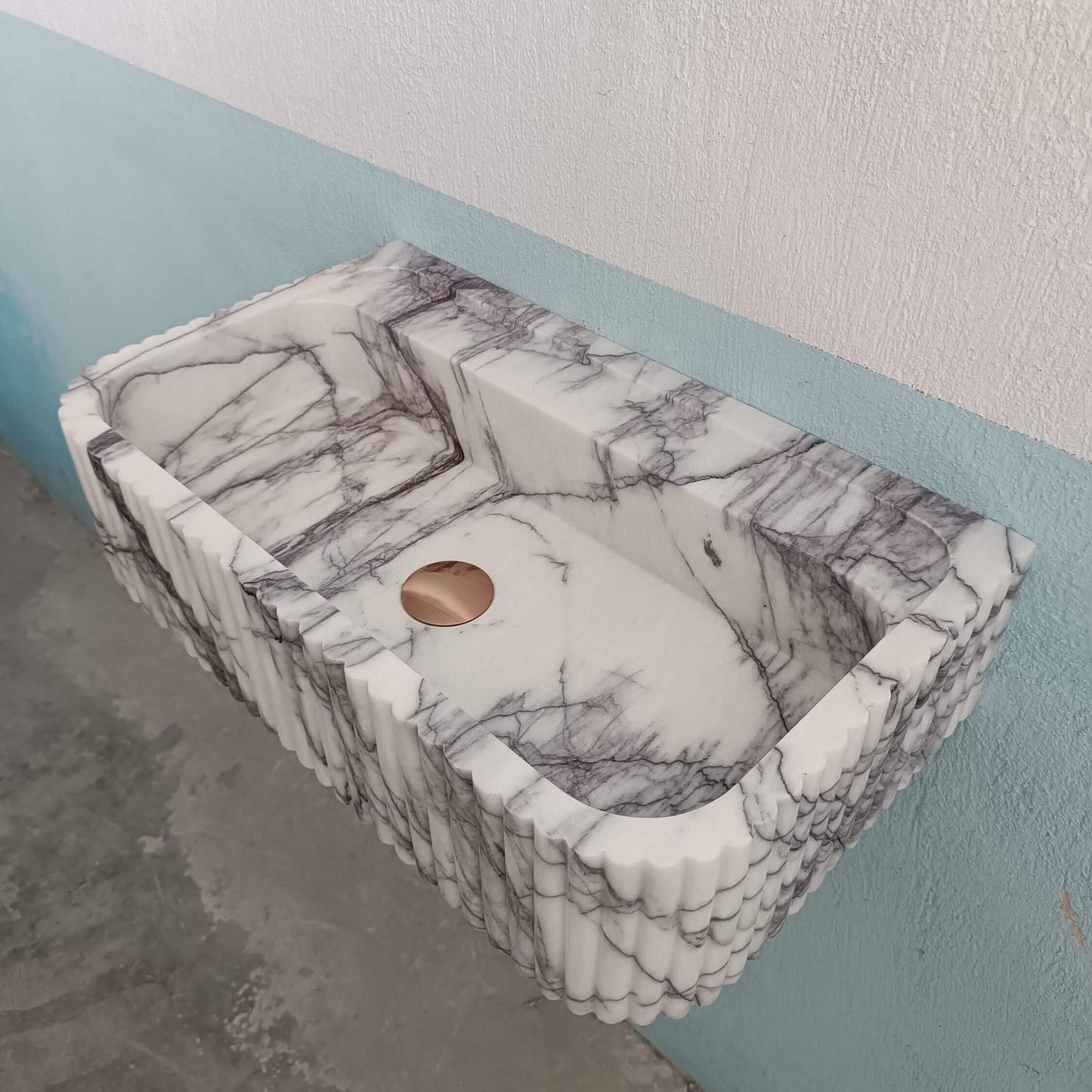 Lilac Marble Sink, Flute Marble Sink, Carve Stone Sink, Floating Wall Sink, Marble Farmhouse Sink, Powderroom Sink, Wall Mount Bathroom Sink - Zeus Marble