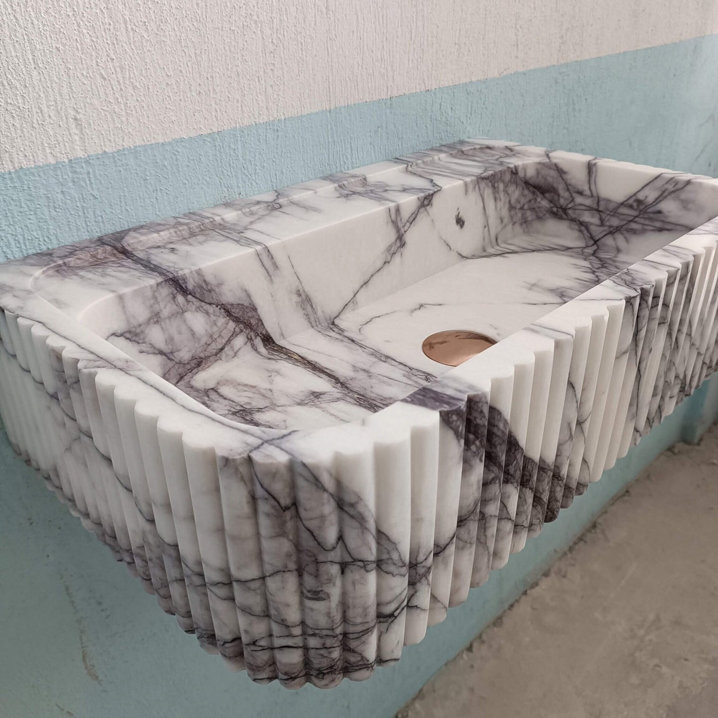 Lilac Marble Sink, Flute Marble Sink, Carve Stone Sink, Floating Wall Sink, Marble Farmhouse Sink, Powderroom Sink, Wall Mount Bathroom Sink - Zeus Marble