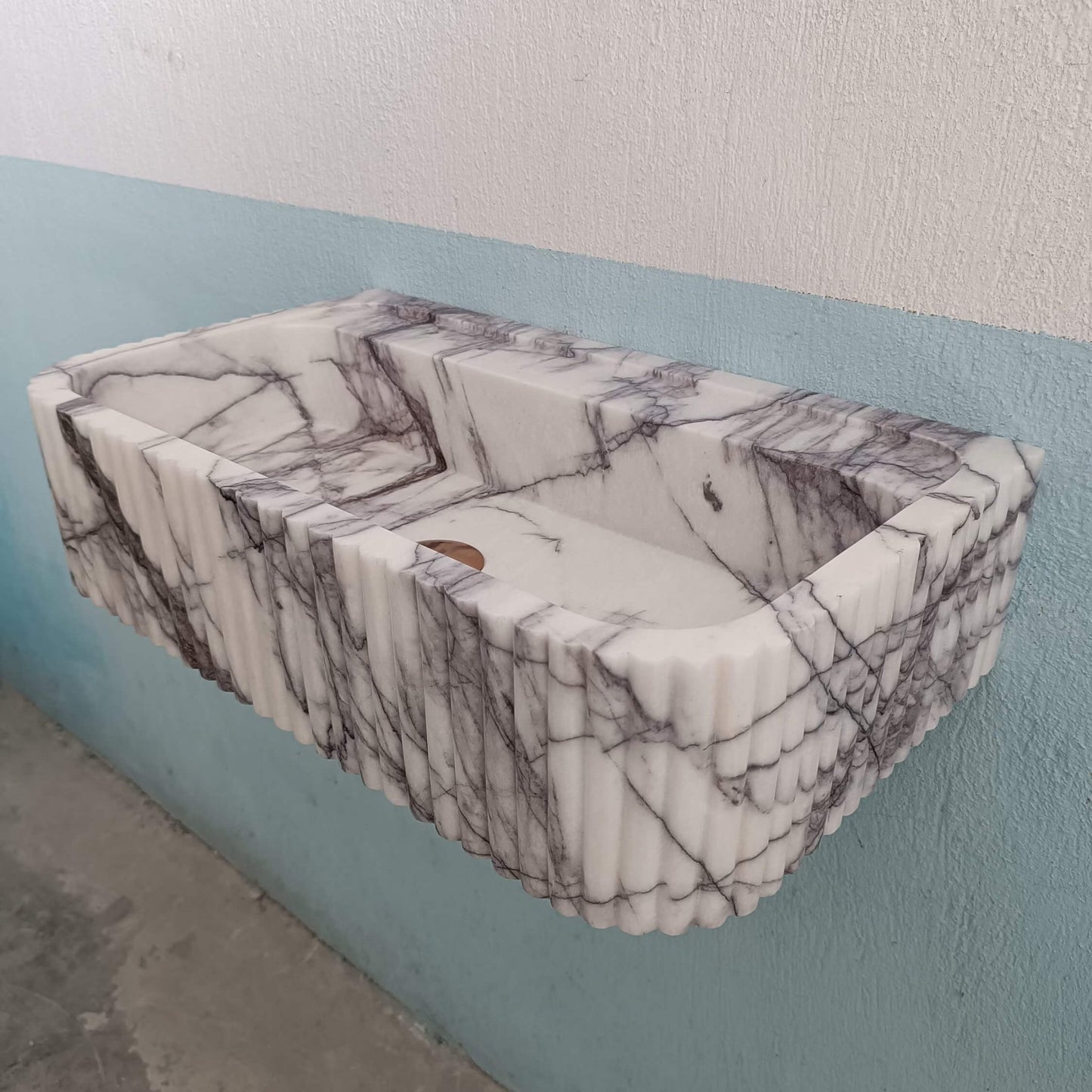 Lilac Marble Sink, Flute Marble Sink, Carve Stone Sink, Floating Wall Sink, Marble Farmhouse Sink, Powderroom Sink, Wall Mount Bathroom Sink - Zeus Marble