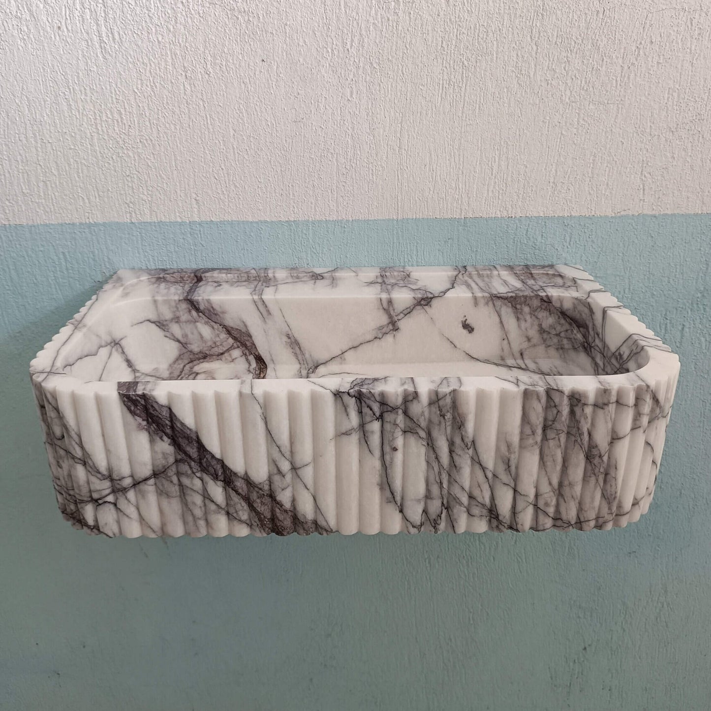 Lilac Marble Sink, Flute Marble Sink, Carve Stone Sink, Floating Wall Sink, Marble Farmhouse Sink, Powderroom Sink, Wall Mount Bathroom Sink - Zeus Marble