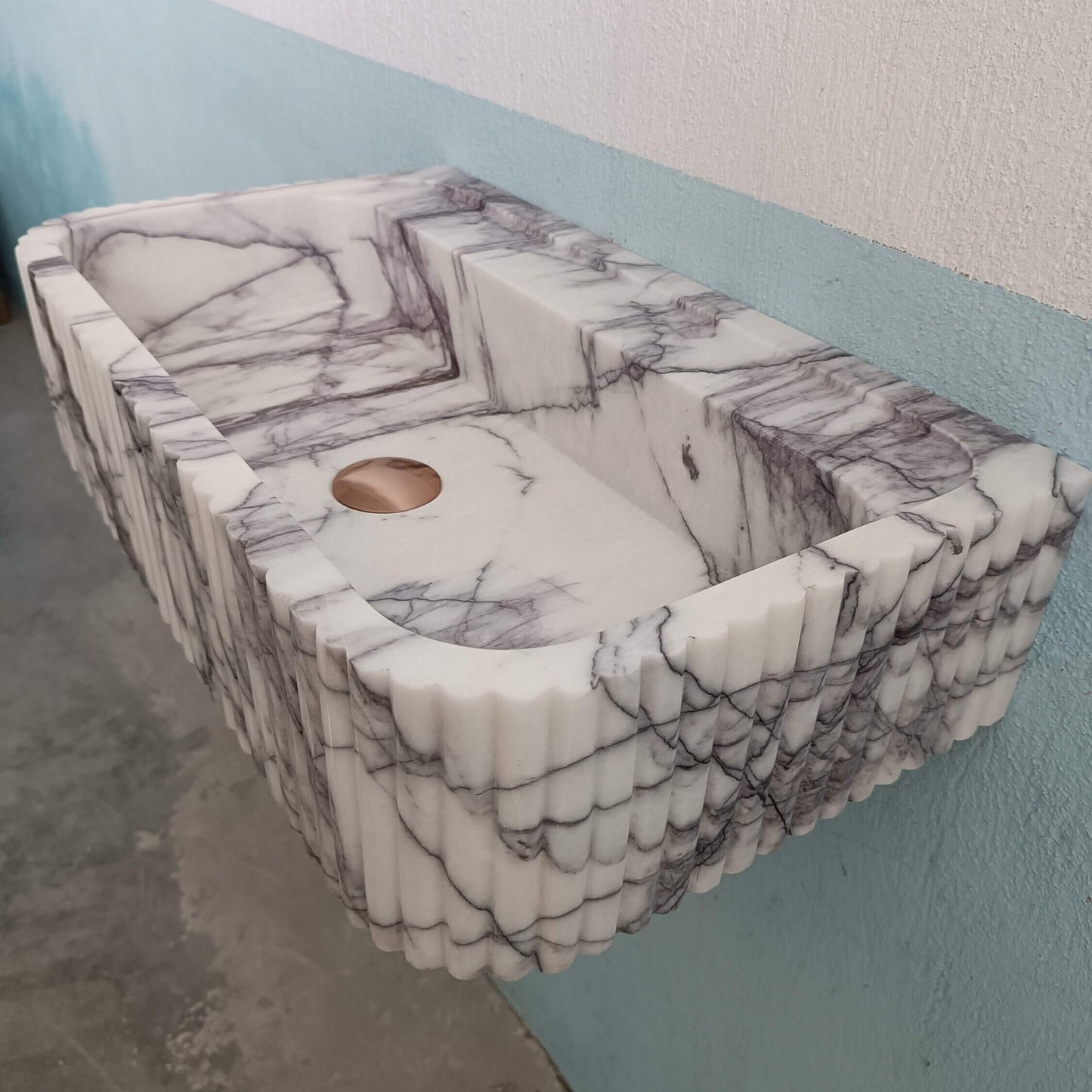 Lilac Marble Sink, Flute Marble Sink, Carve Stone Sink, Floating Wall Sink, Marble Farmhouse Sink, Powderroom Sink, Wall Mount Bathroom Sink - Zeus Marble
